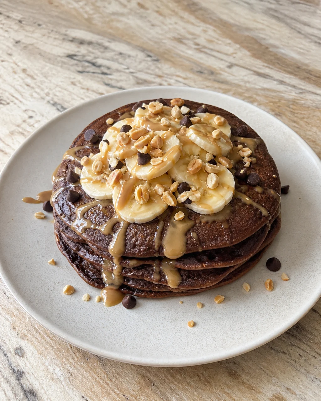 Chocolate Peanut Butter Protein Pancakes