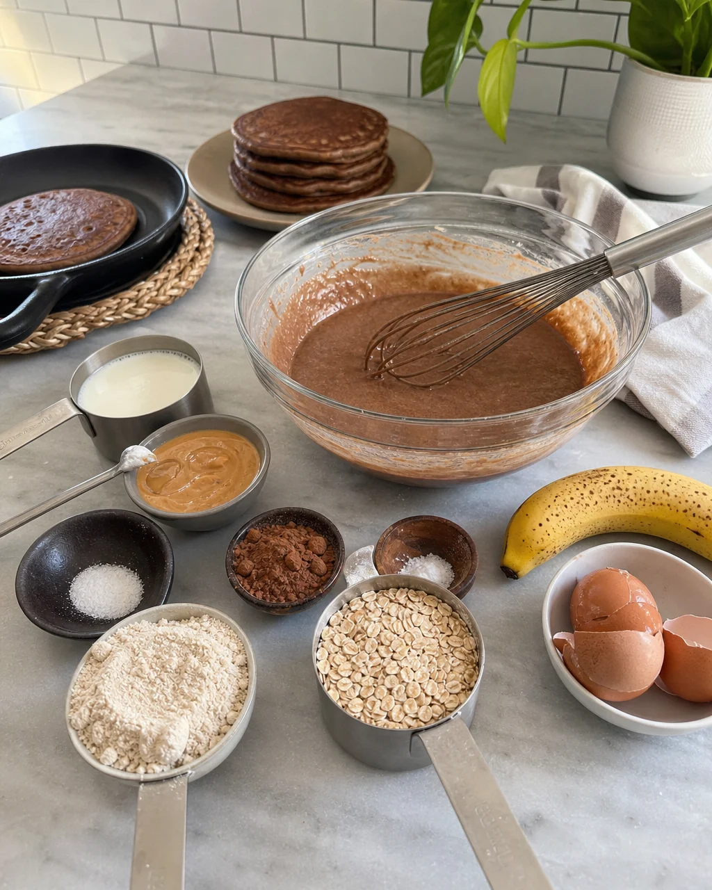 Chocolate Peanut Butter Protein Pancakes