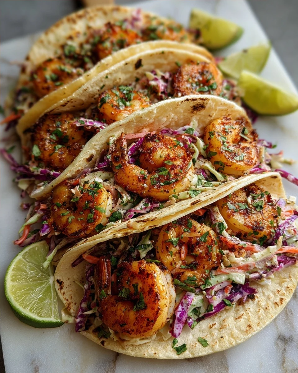 Cilantro Lime Shrimp Tacos with Slaw