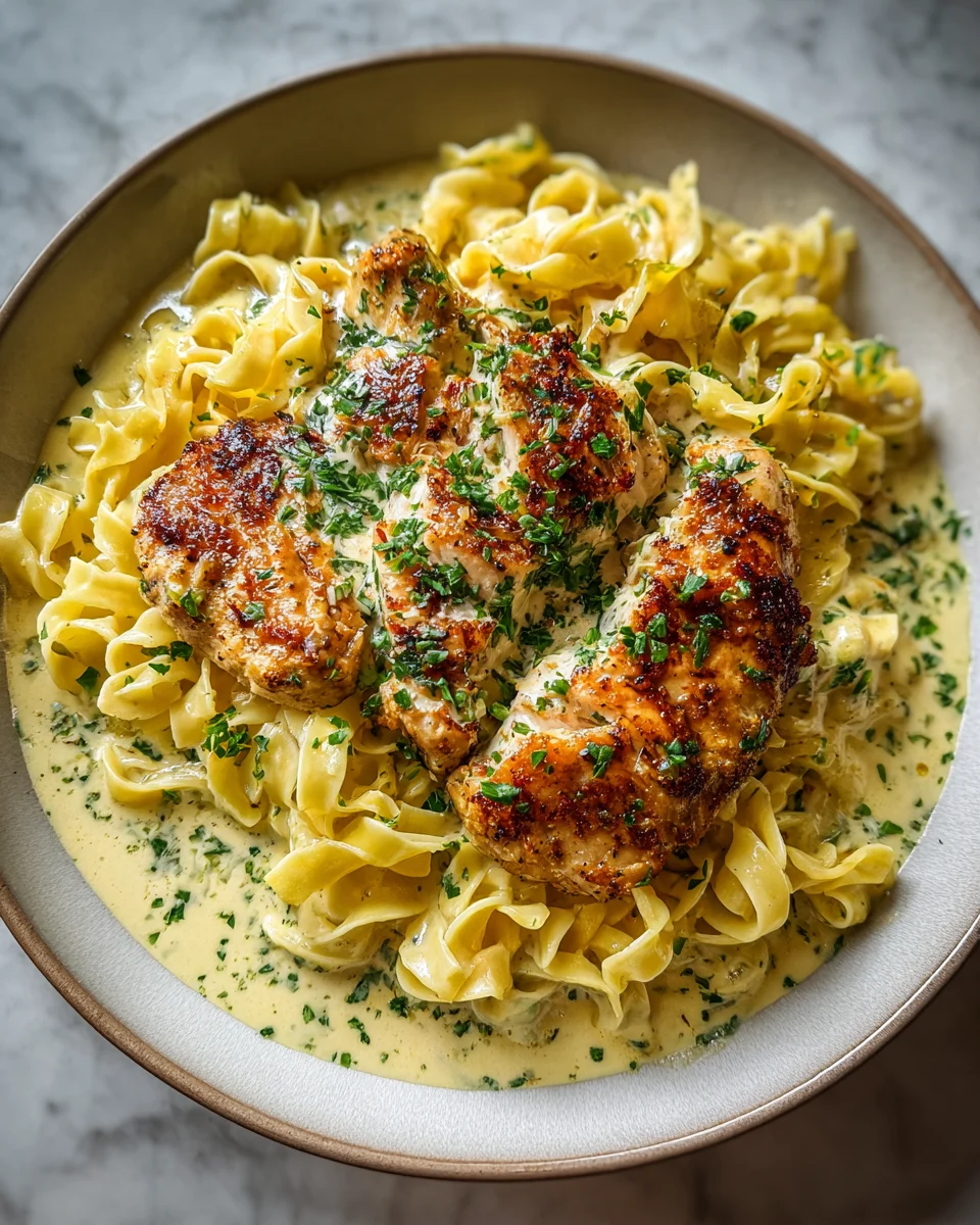 Creamy Garlic Butter Chicken with Egg Noodles