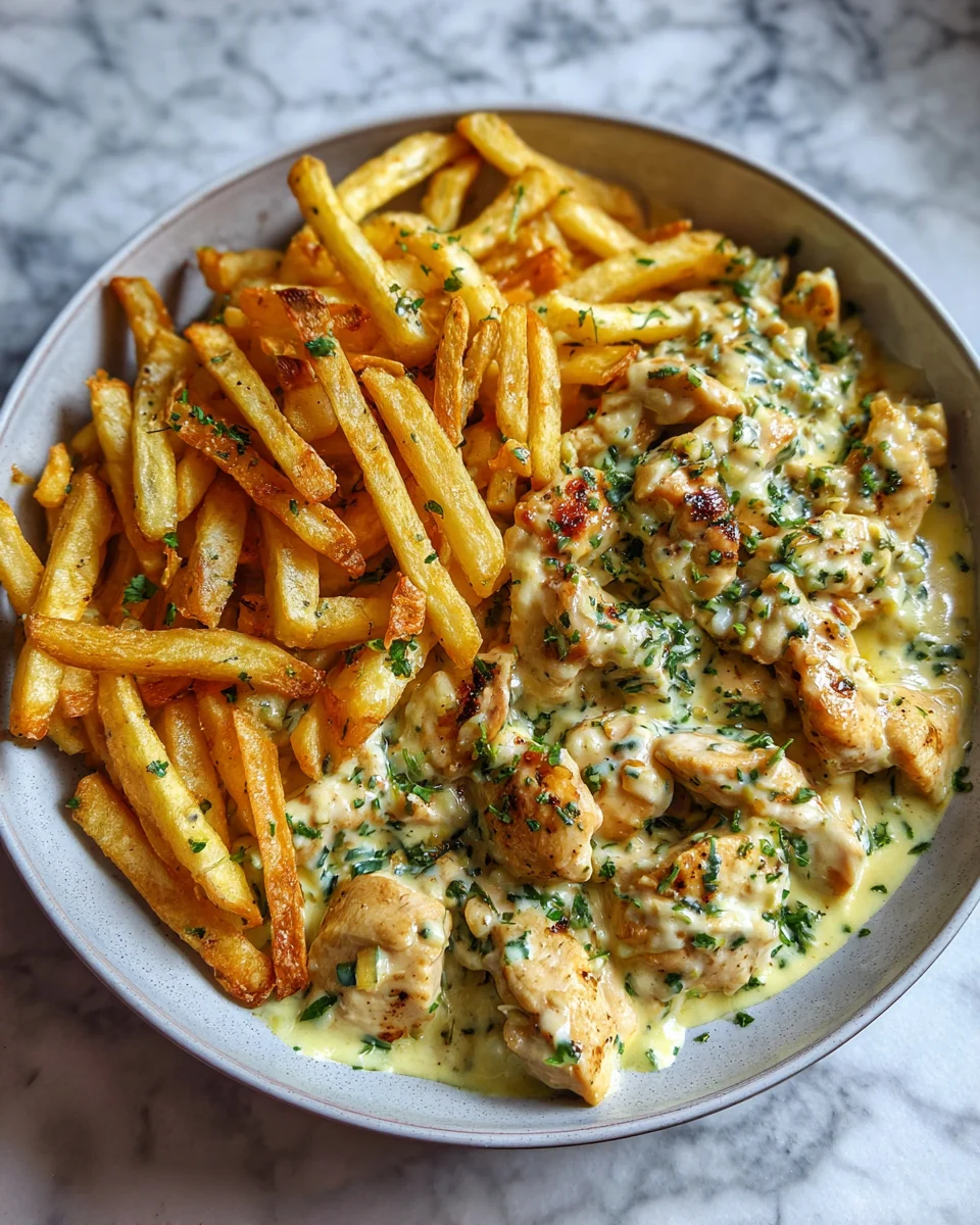 Creamy Garlic Butter Chicken with Golden Fries