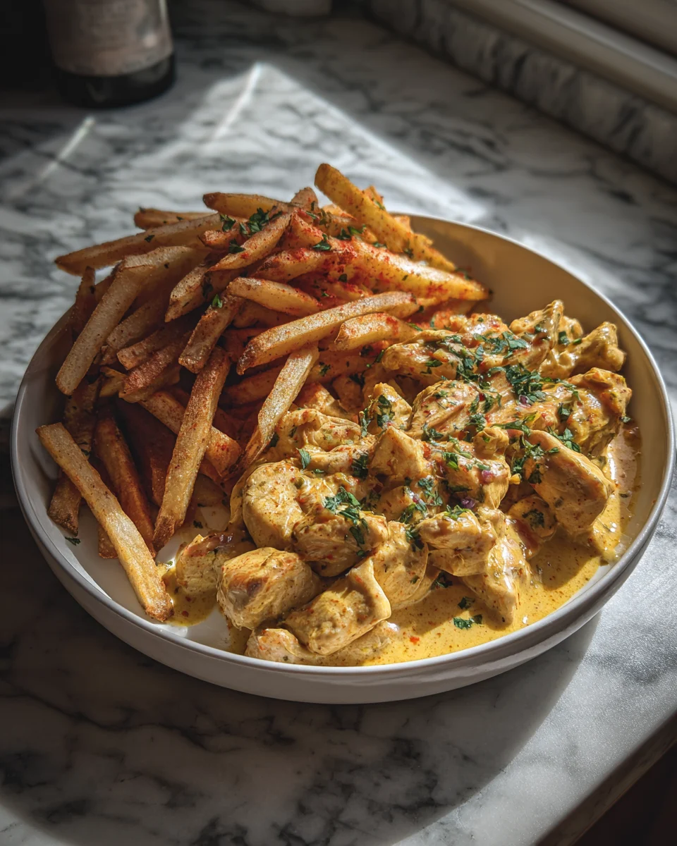 Creamy Garlic Butter Chicken with Golden Fries