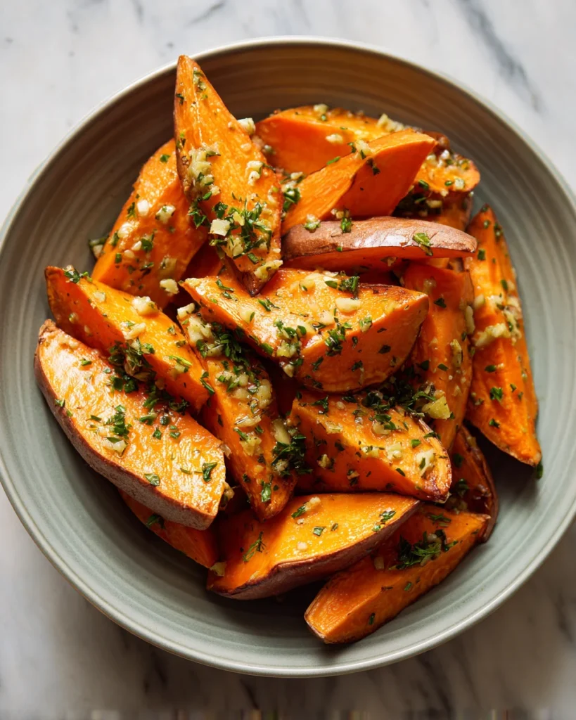 Garlic Butter Roasted Sweet Potatoes