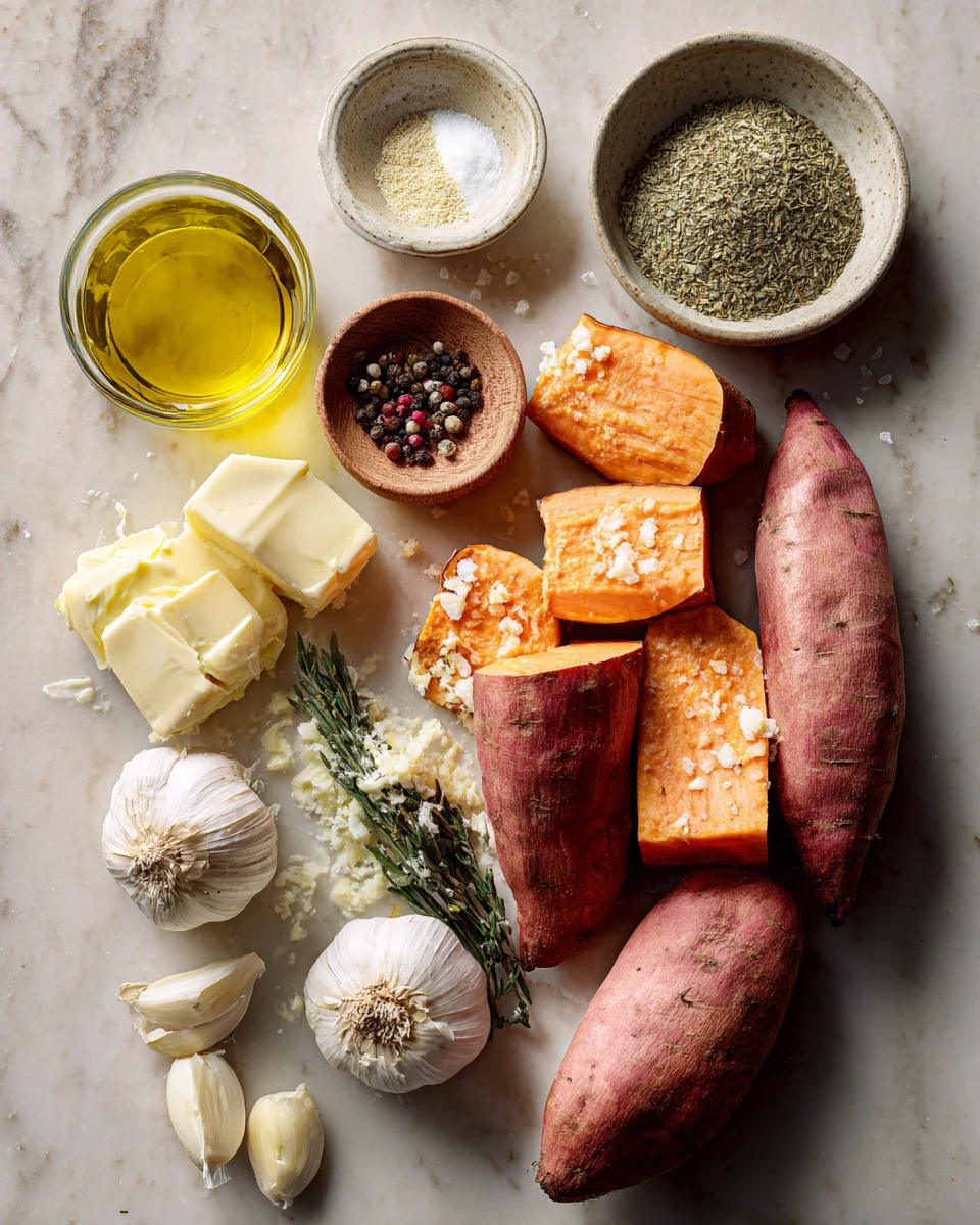 Garlic Butter Roasted Sweet Potatoes
