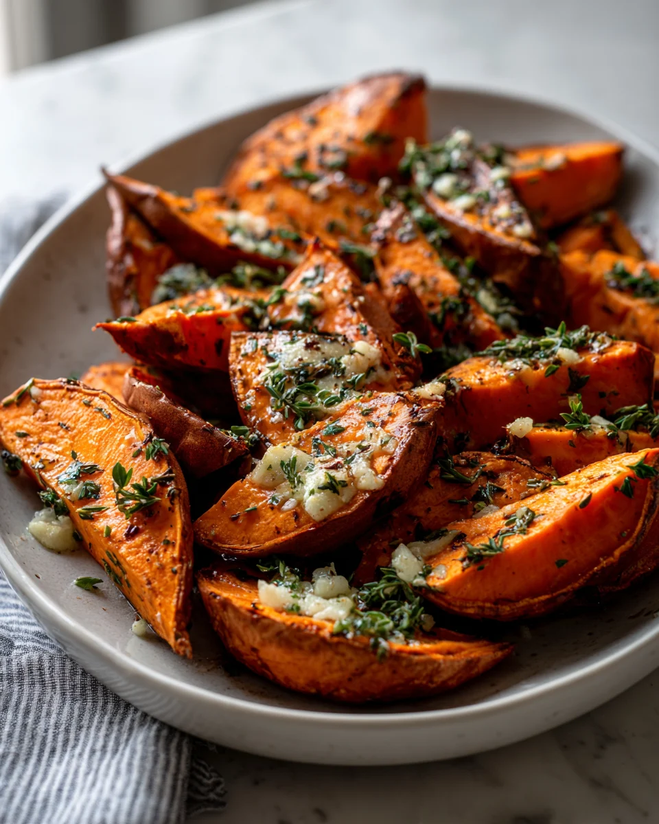 Garlic Butter Roasted Sweet Potatoes
