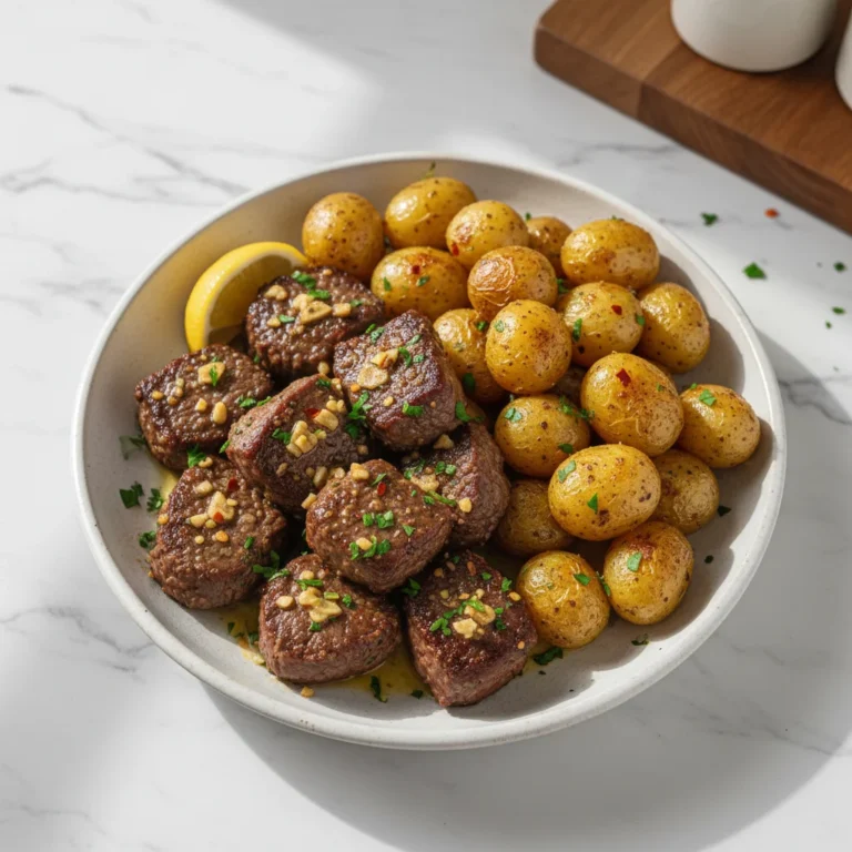 Garlic Butter Steak Bites And Potatoes