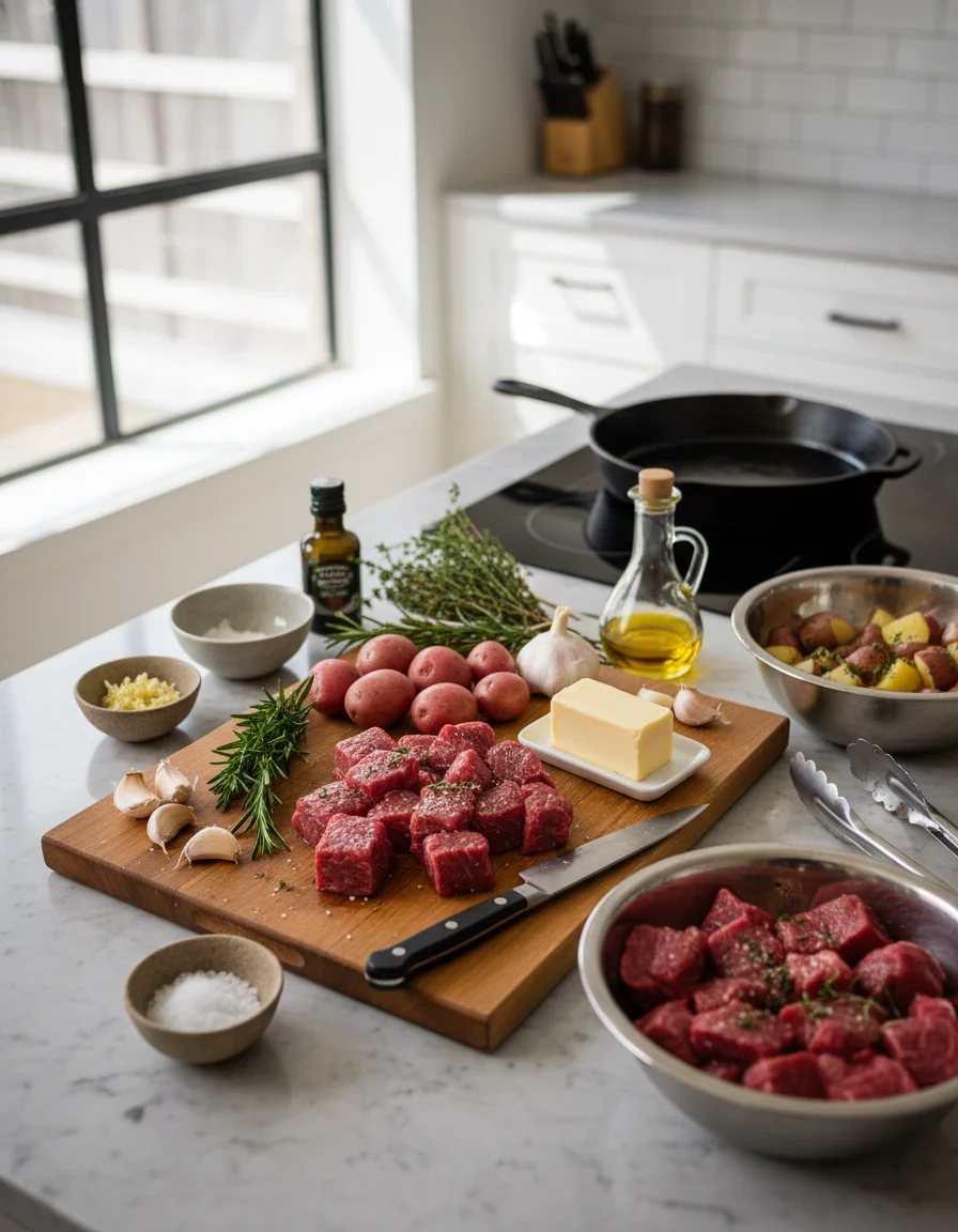 Garlic Butter Steak Bites And Potatoes