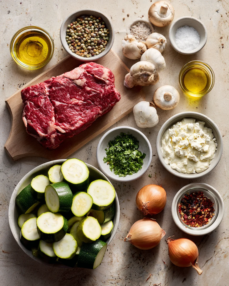 Grilled Steak Bowl with Creamy Sauce and Zucchini