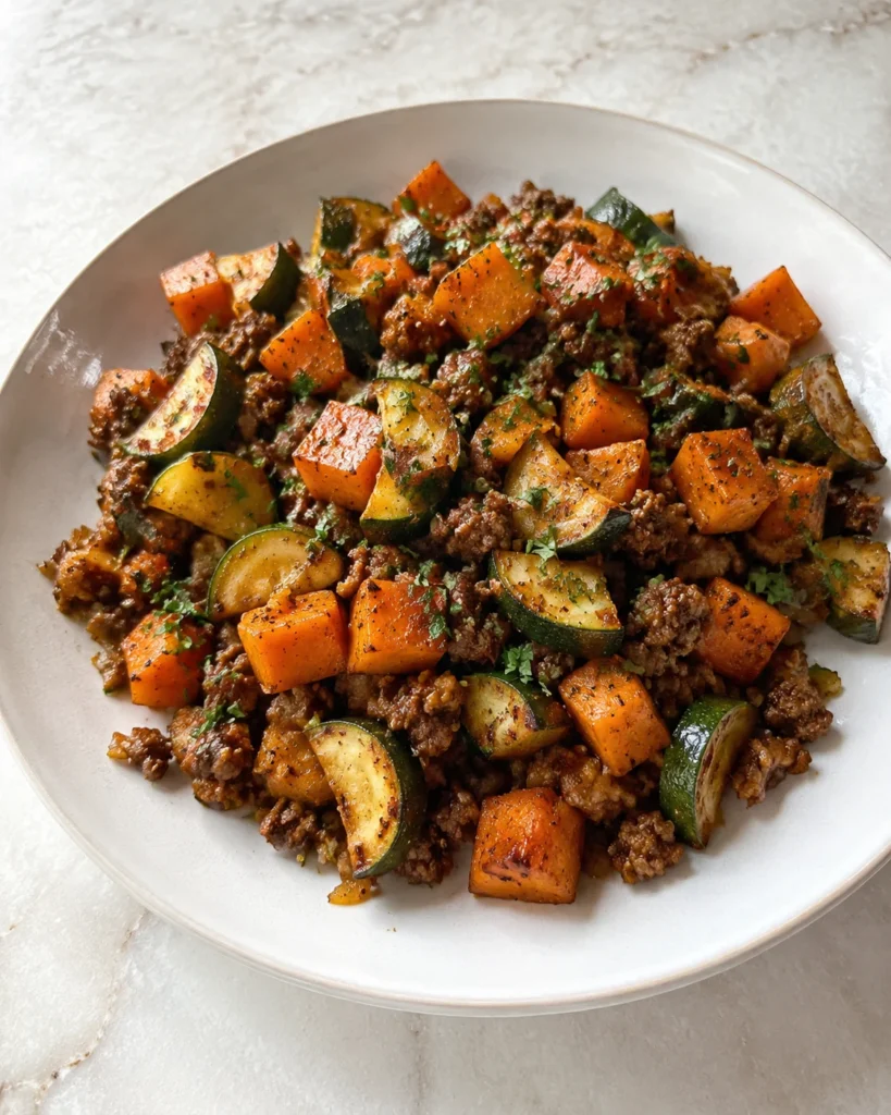 Ground Beef Zucchini Sweet Potato Skillet