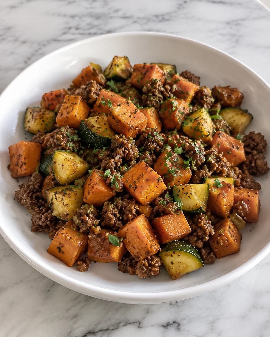 Ground Beef Zucchini Sweet Potato Skillet