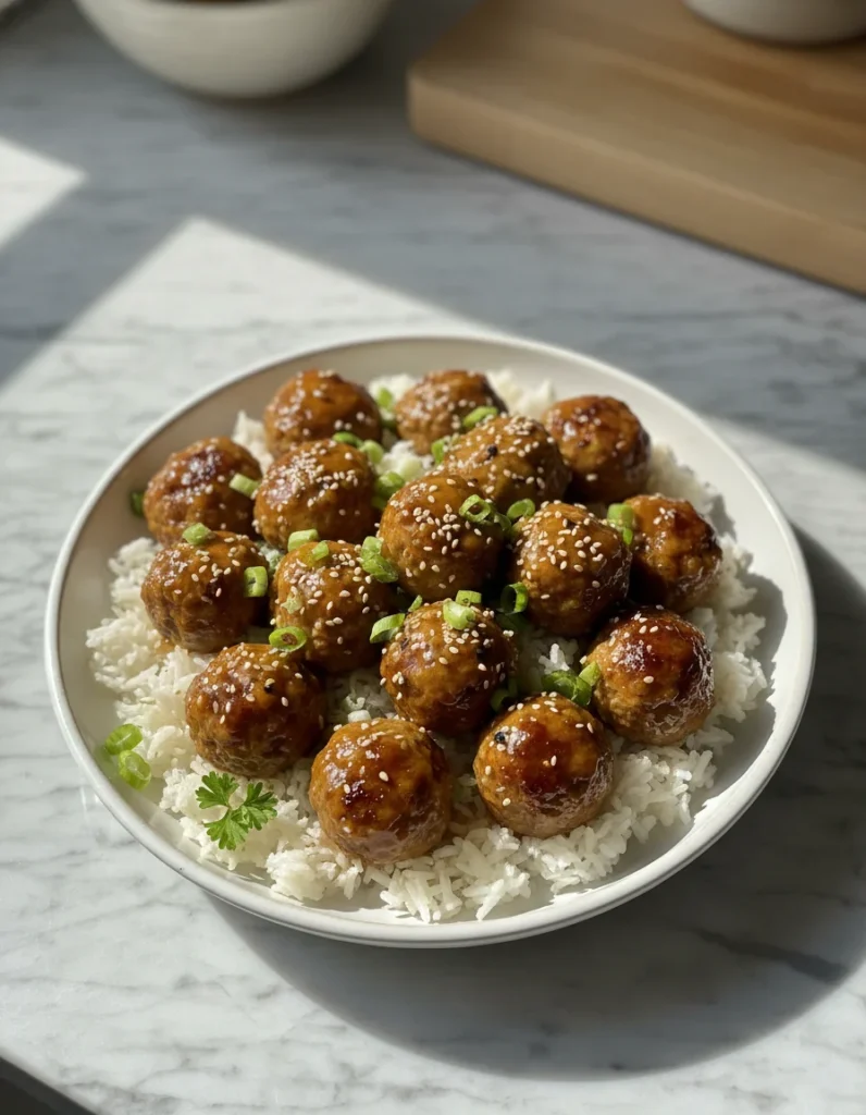 Honey Garlic Meatballs And Rice