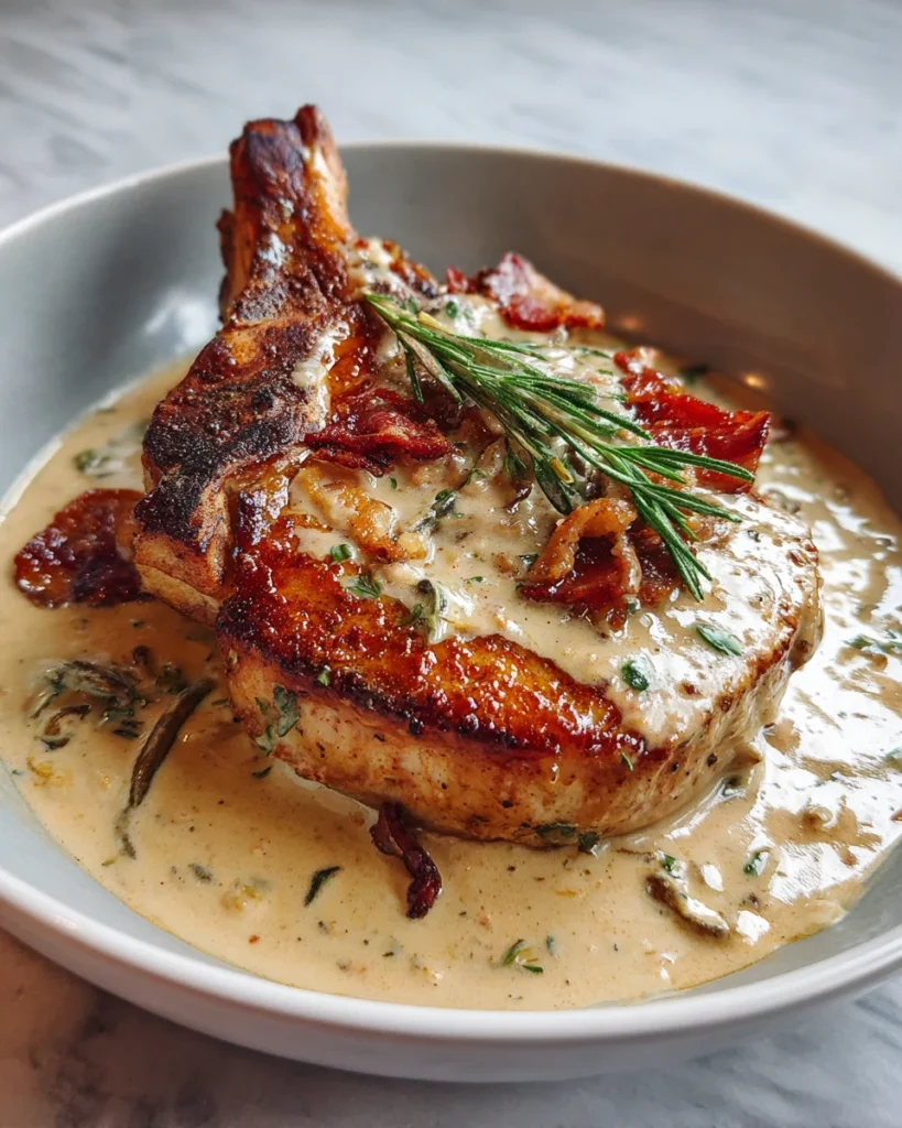 Maple Bacon Pork Chops in Creamy Dijon Sauce