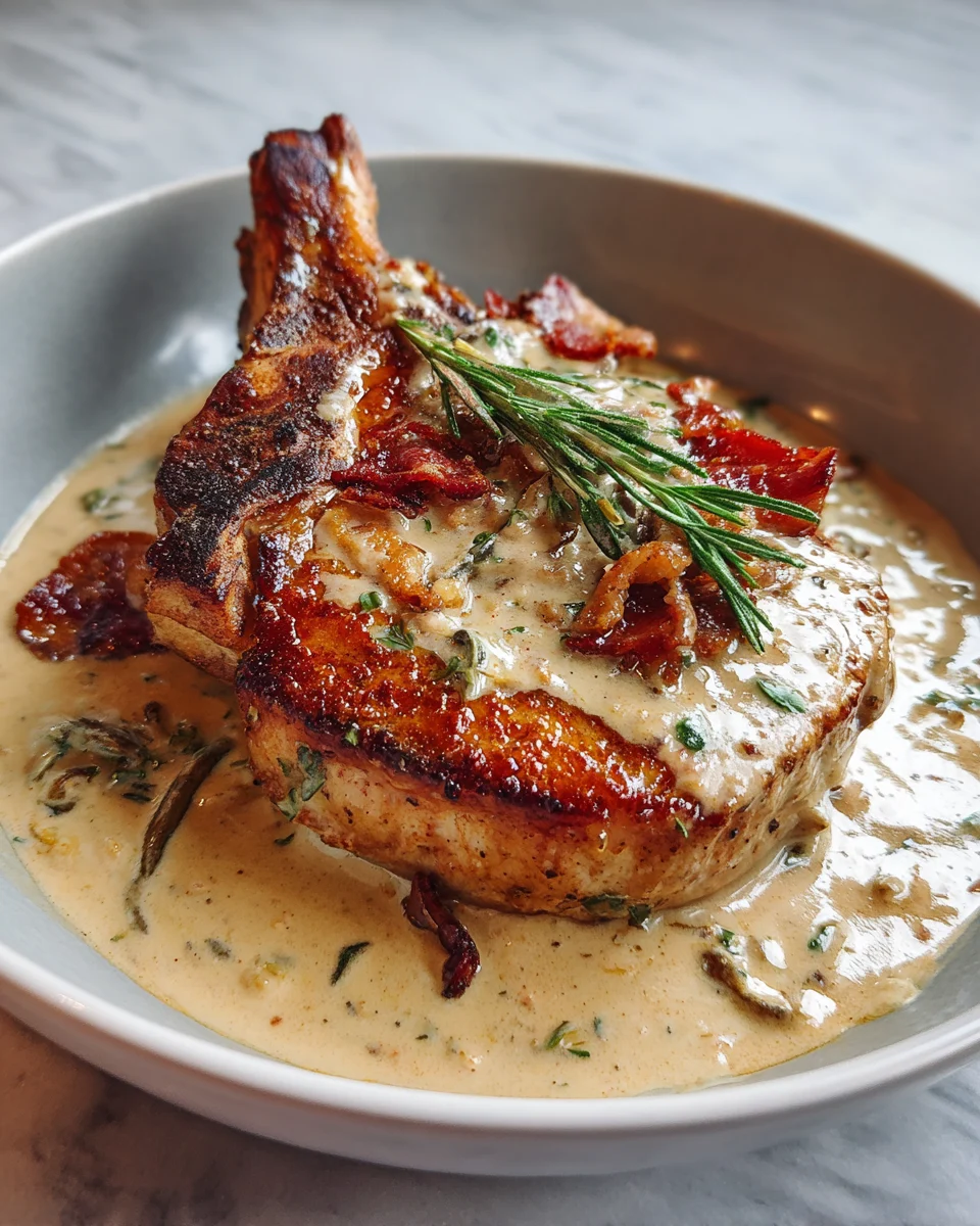 Maple Bacon Pork Chops in Creamy Dijon Sauce