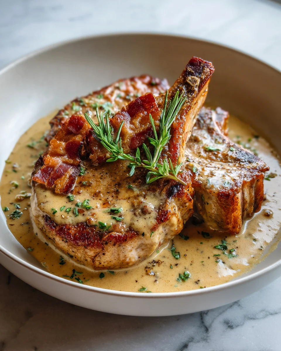 Maple Bacon Pork Chops in Creamy Dijon Sauce