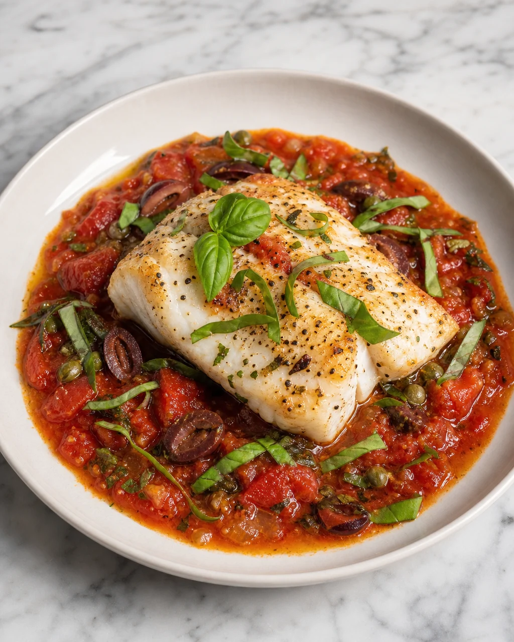 Mediterranean Cod in Tomato Basil Sauce