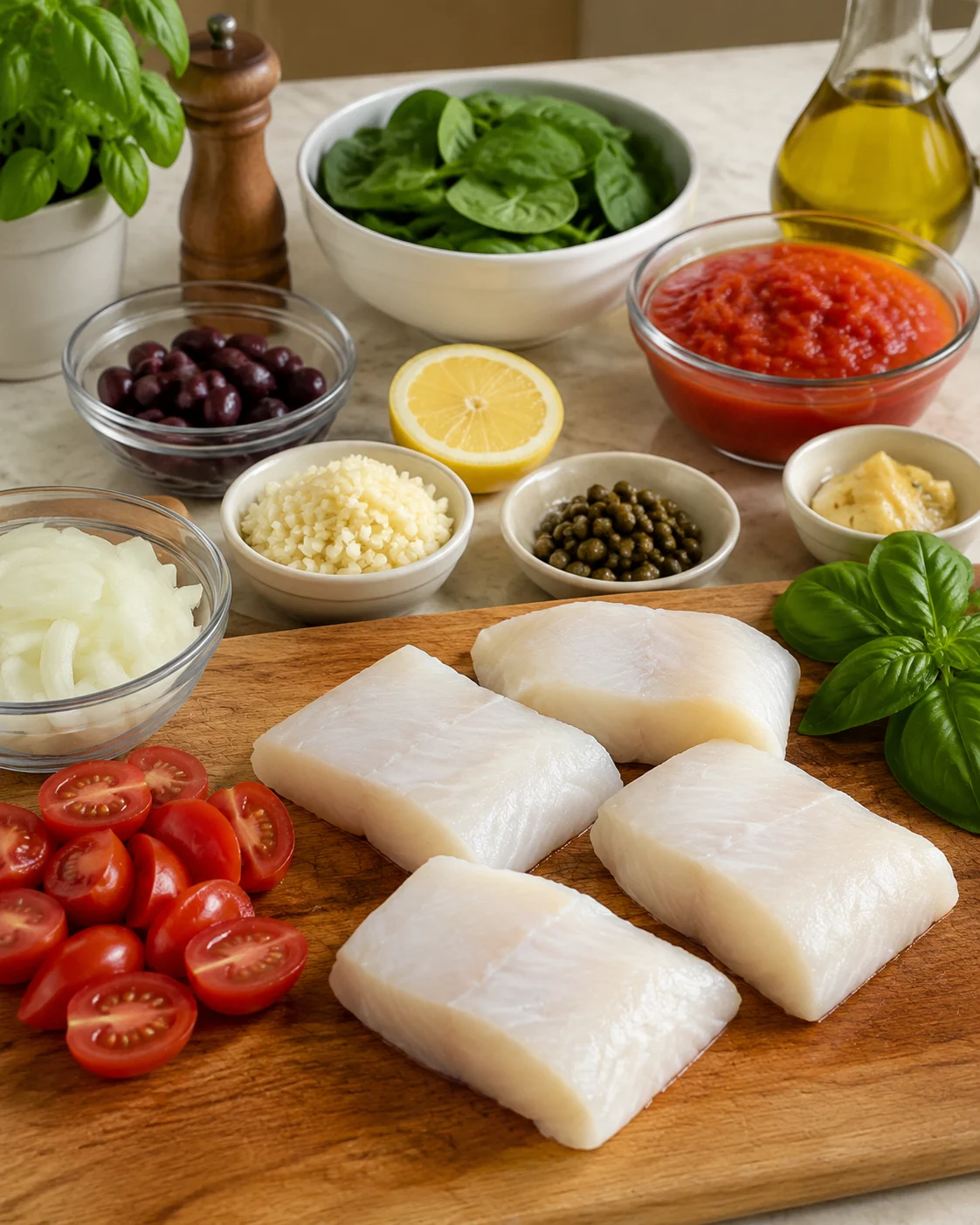 Mediterranean Cod in Tomato Basil Sauce