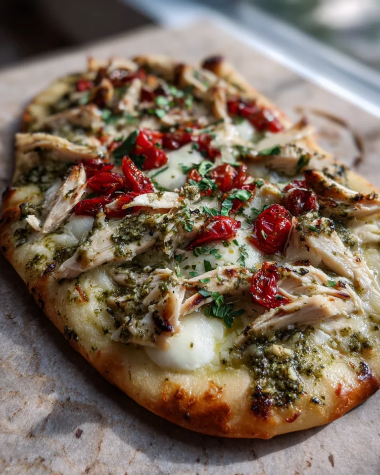 Pesto Chicken Flatbread with Mozzarella