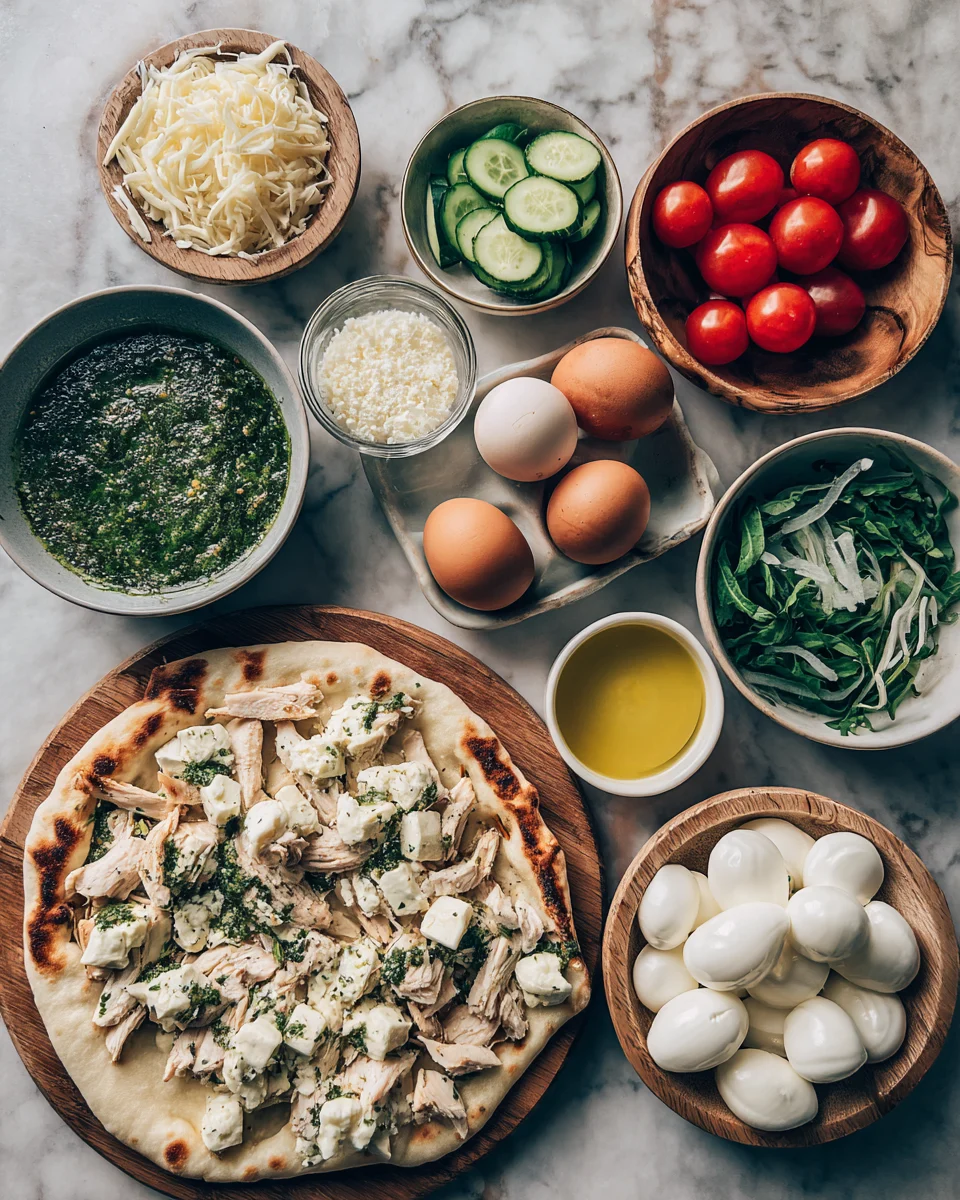 Pesto Chicken Flatbread with Mozzarella