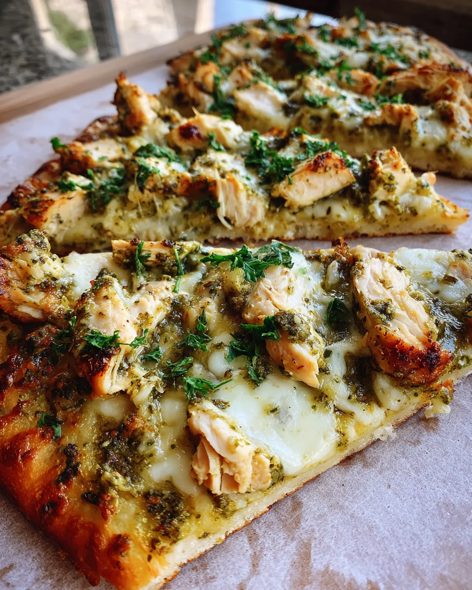 Pesto Chicken Flatbread with Mozzarella