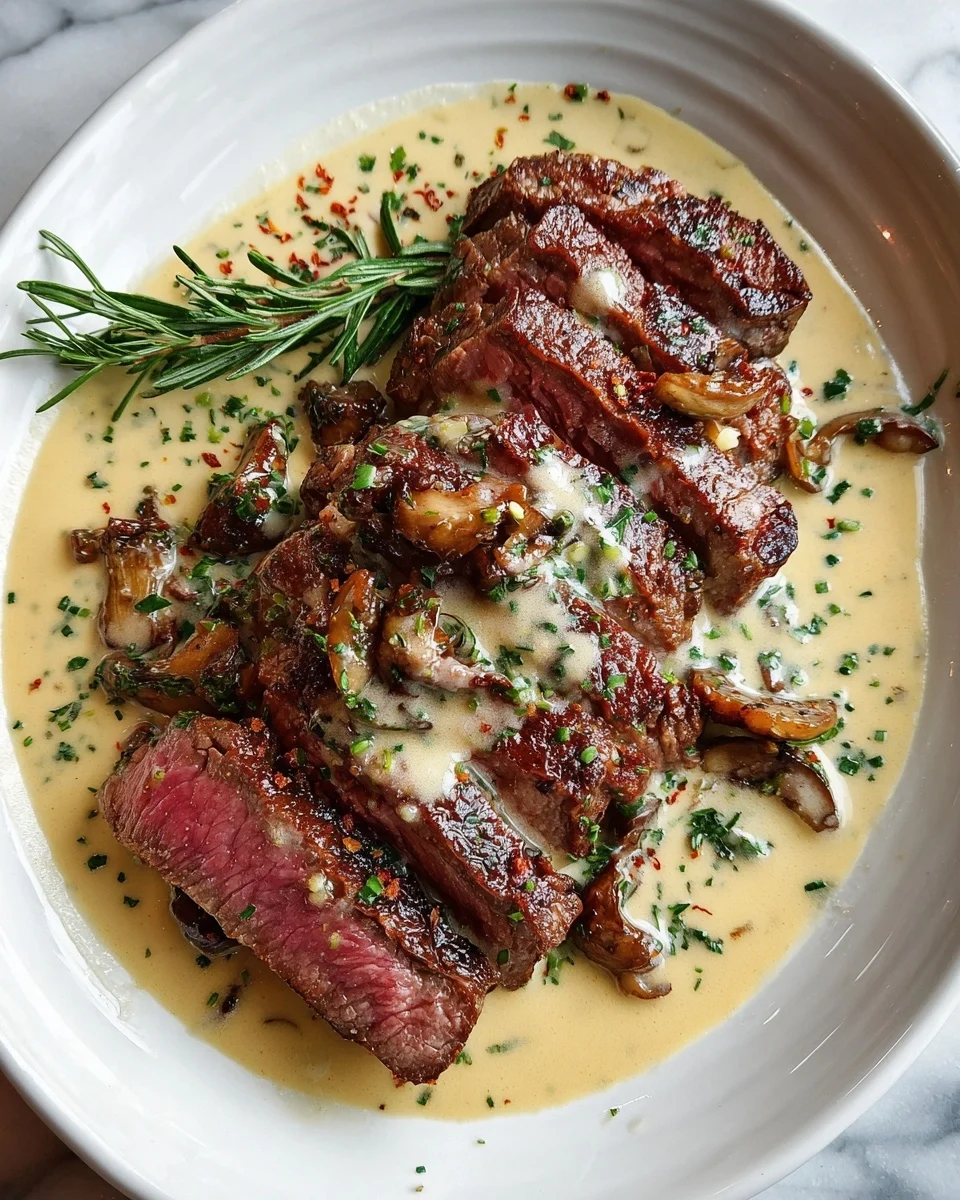 Steak With Bourbon Garlic Cream Sauce