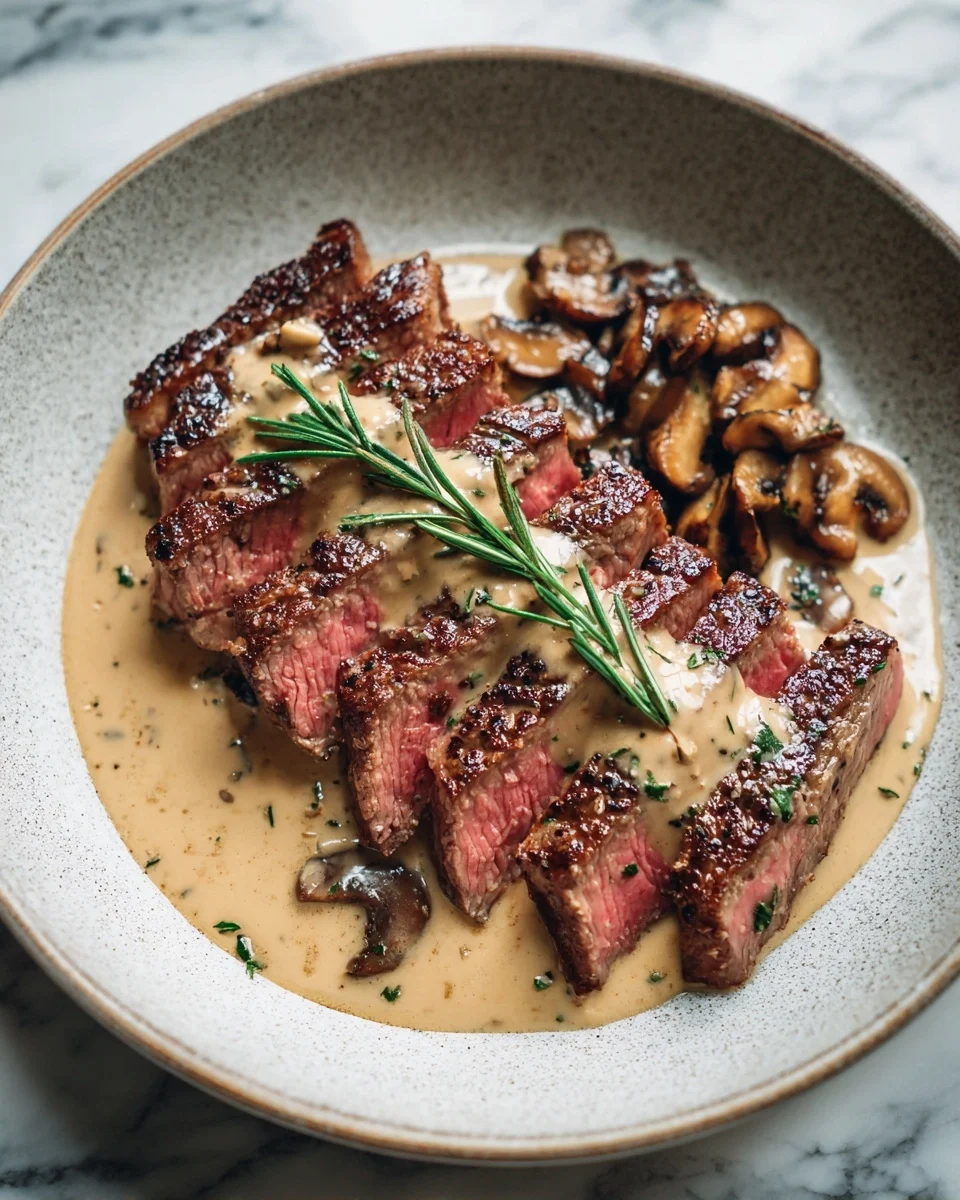 Steak With Bourbon Garlic Cream Sauce