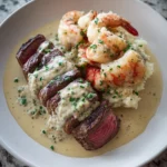 Surf and Turf with Creamy Garlic Sauce