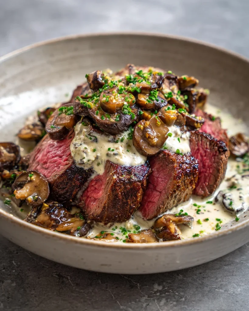 Tender Steak Paired with Rich Garlic Cream Sauce