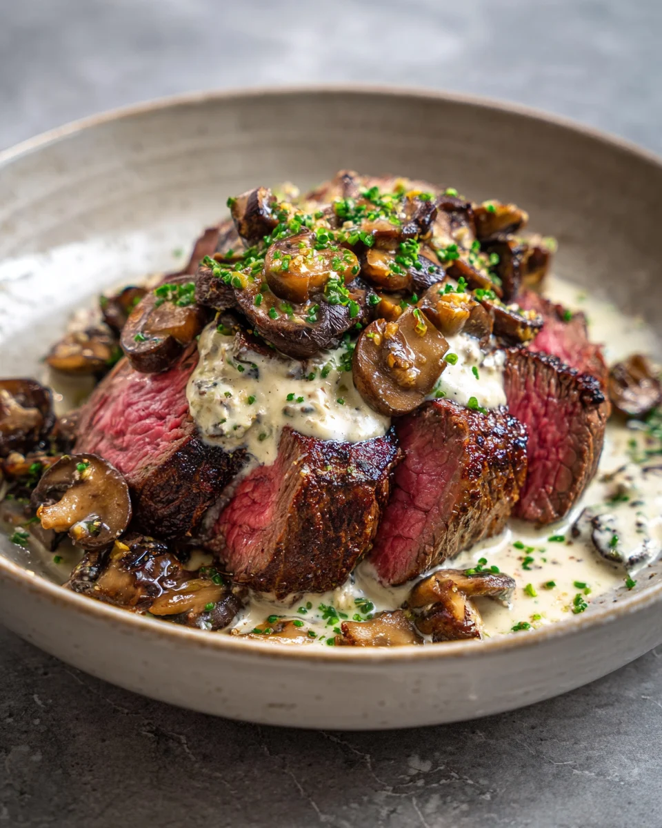 Tender Steak Paired with Rich Garlic Cream Sauce