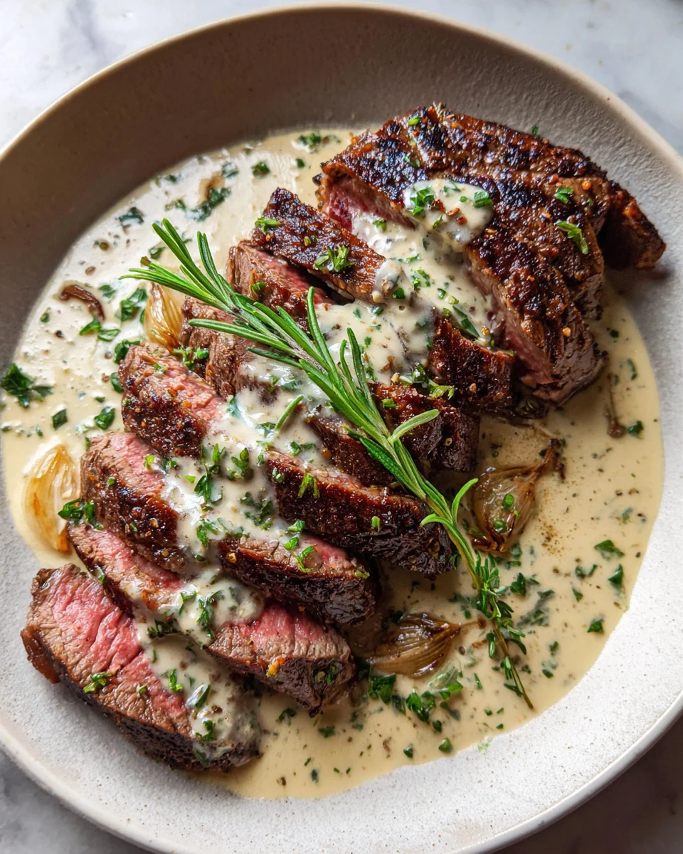 Tender Steak Paired with Rich Garlic Cream Sauce