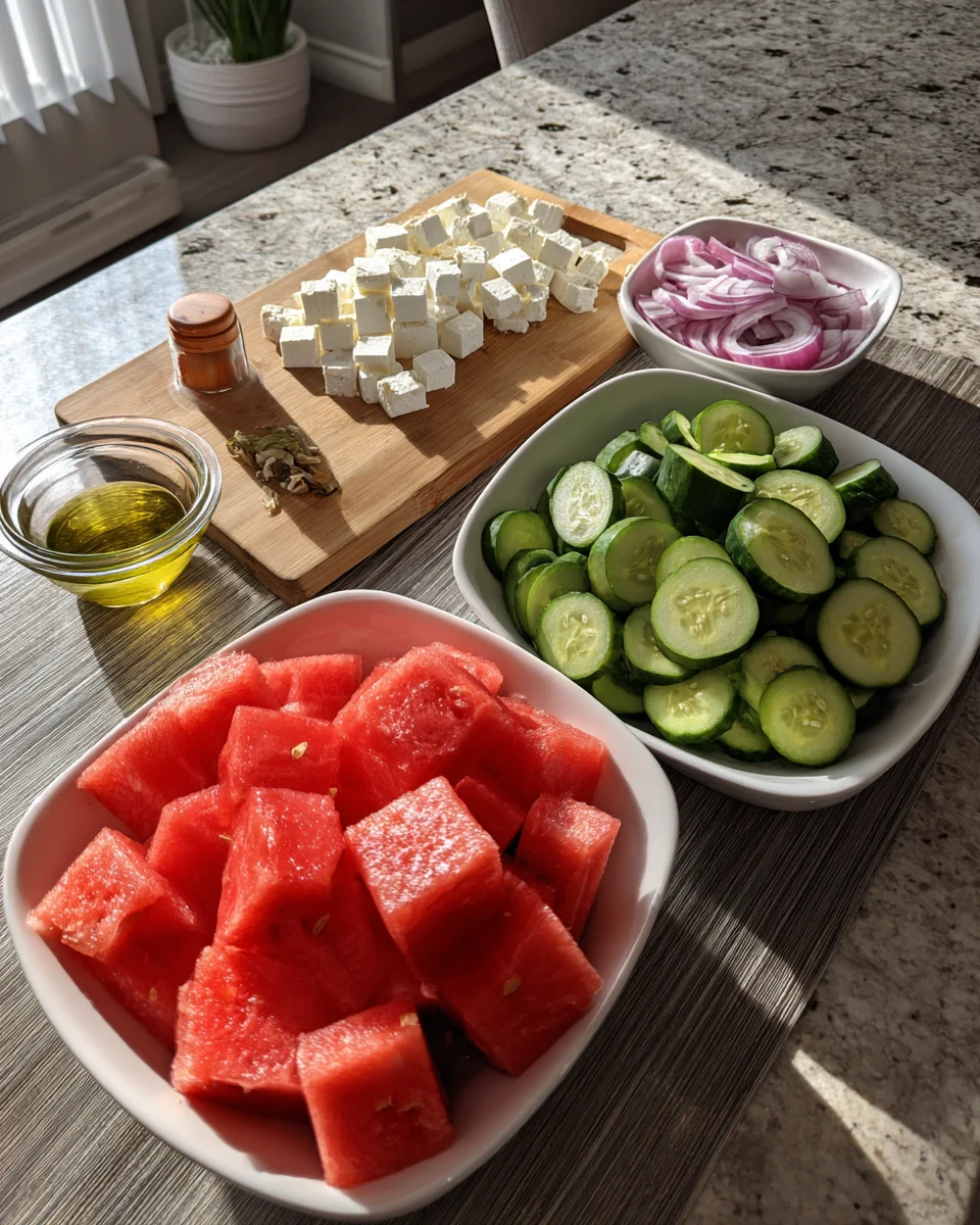 Watermelon Feta Cucumber Salad
