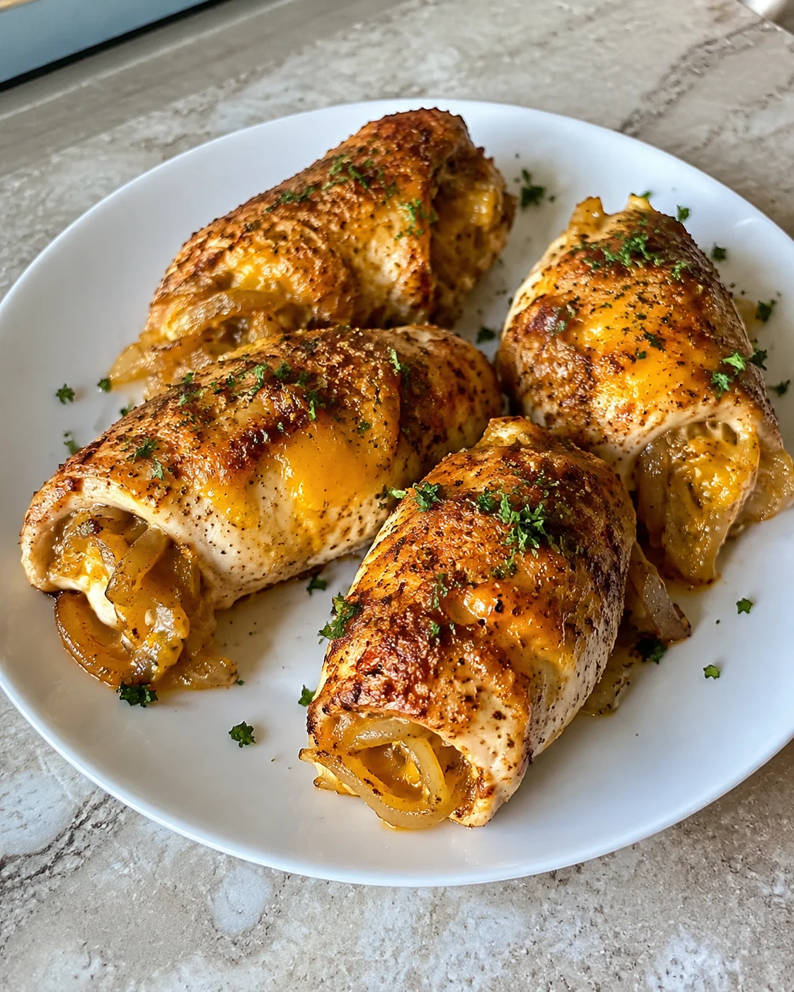 Zesty Chicken and Cheesy Onion Roll-Ups