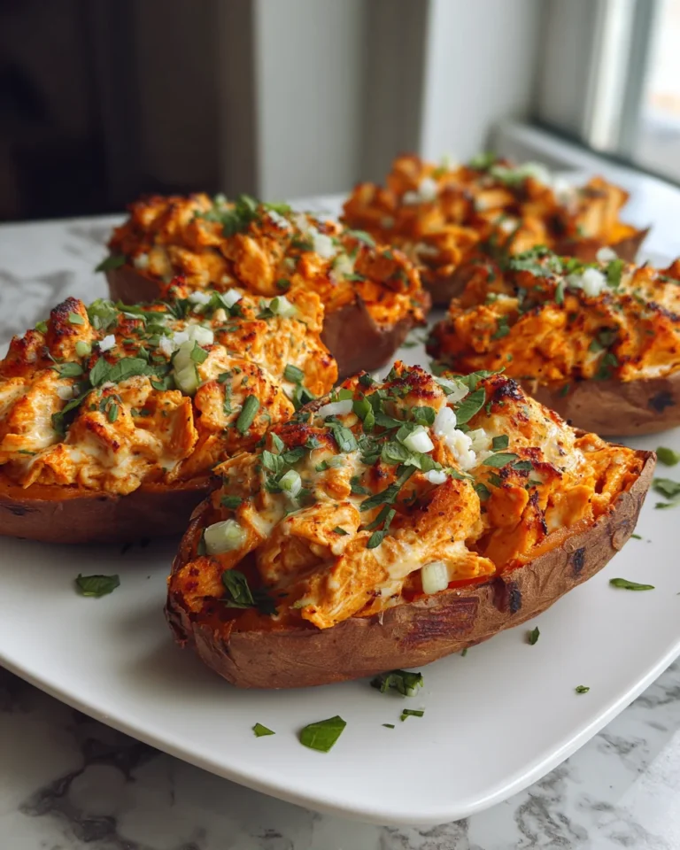 Buffalo Chicken Stuffed Sweet Potatoes