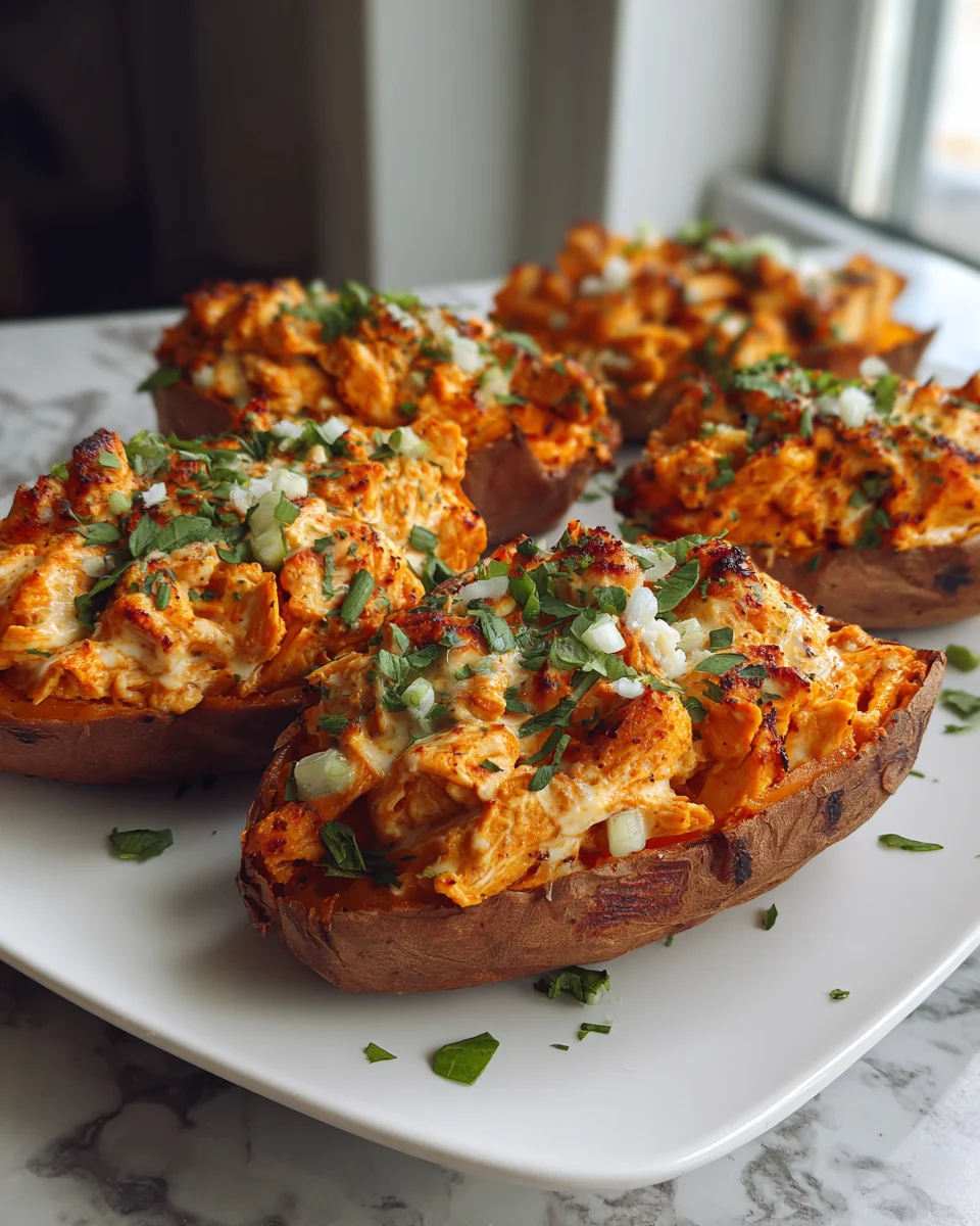 Buffalo Chicken Stuffed Sweet Potatoes
