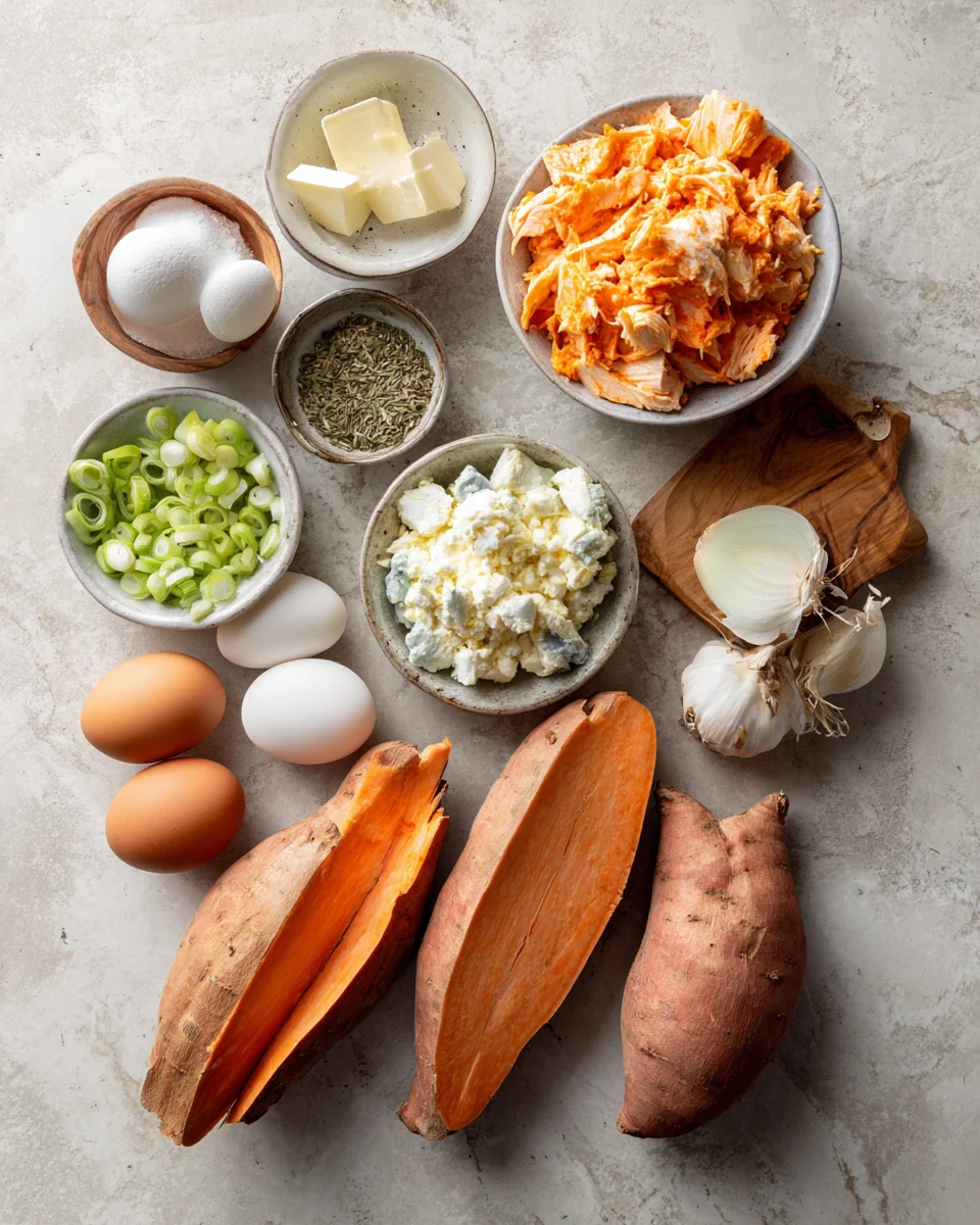 Buffalo Chicken Stuffed Sweet Potatoes