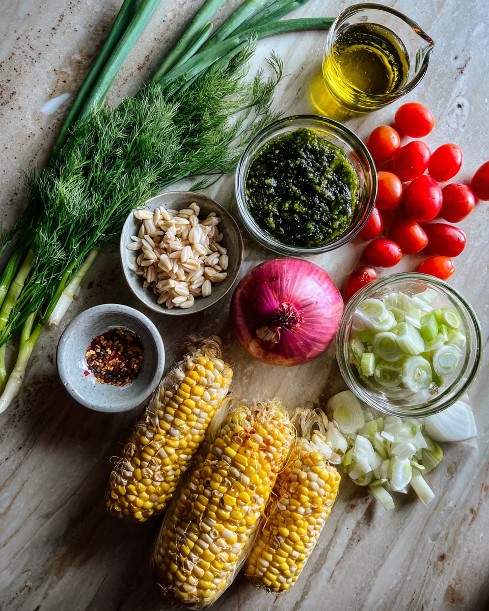 Charred Corn Orzo Salad with Scallion Dill Dressing