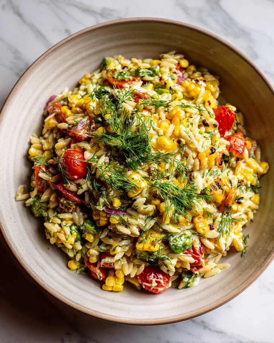 Charred Corn Orzo Salad with Scallion Dill Dressing