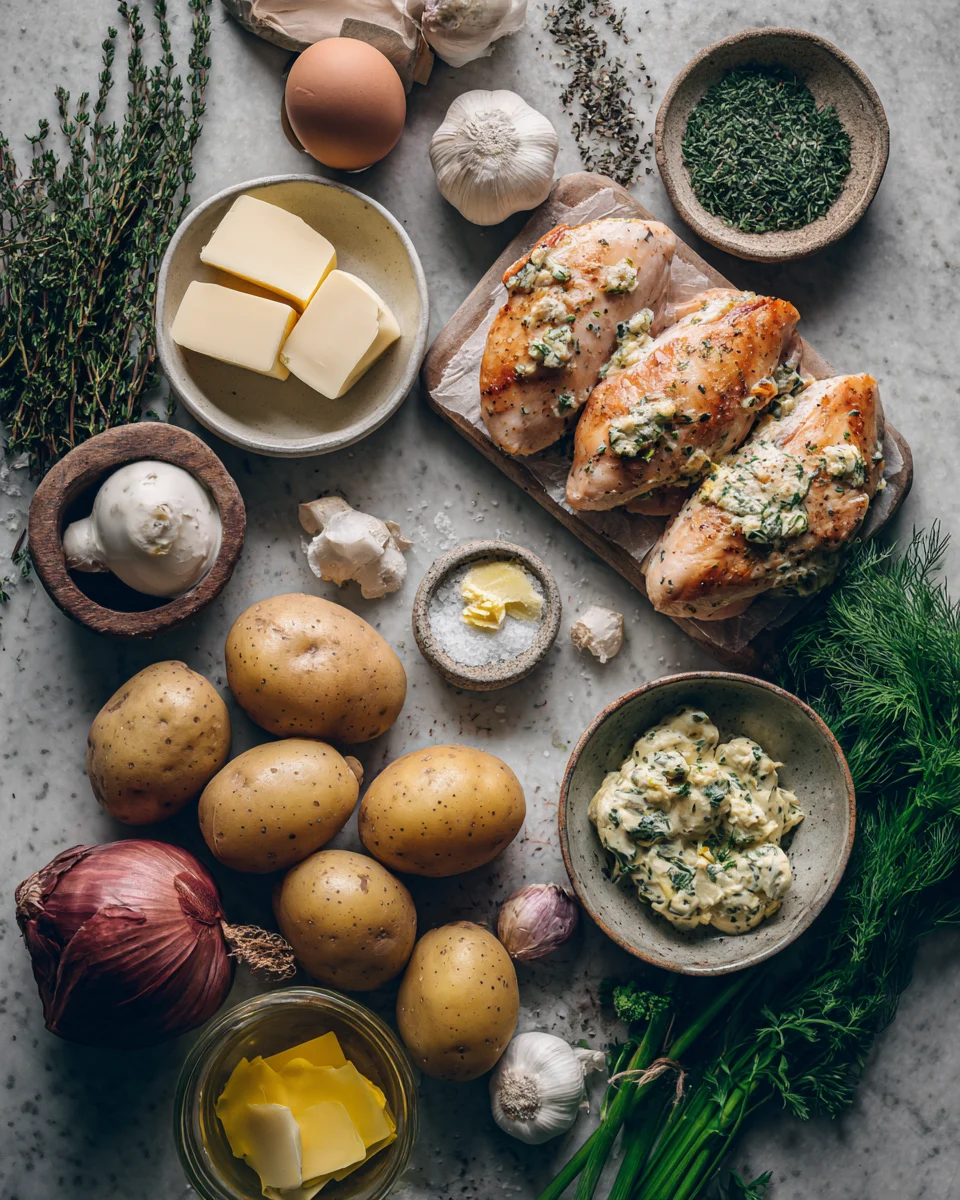 Creamy Garlic Butter Chicken Potato Casserole