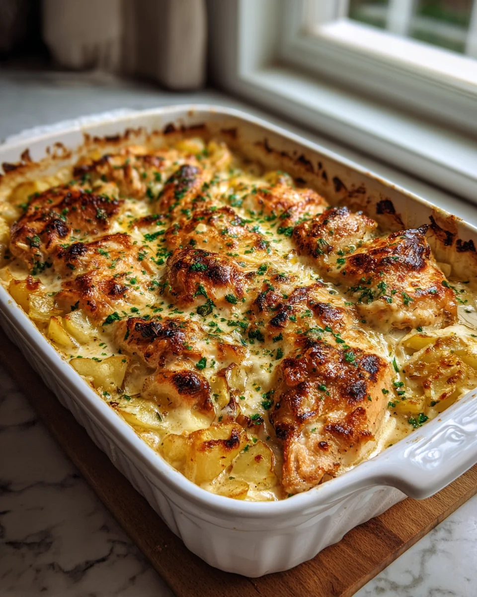 Creamy Garlic Butter Chicken and Potato Bake