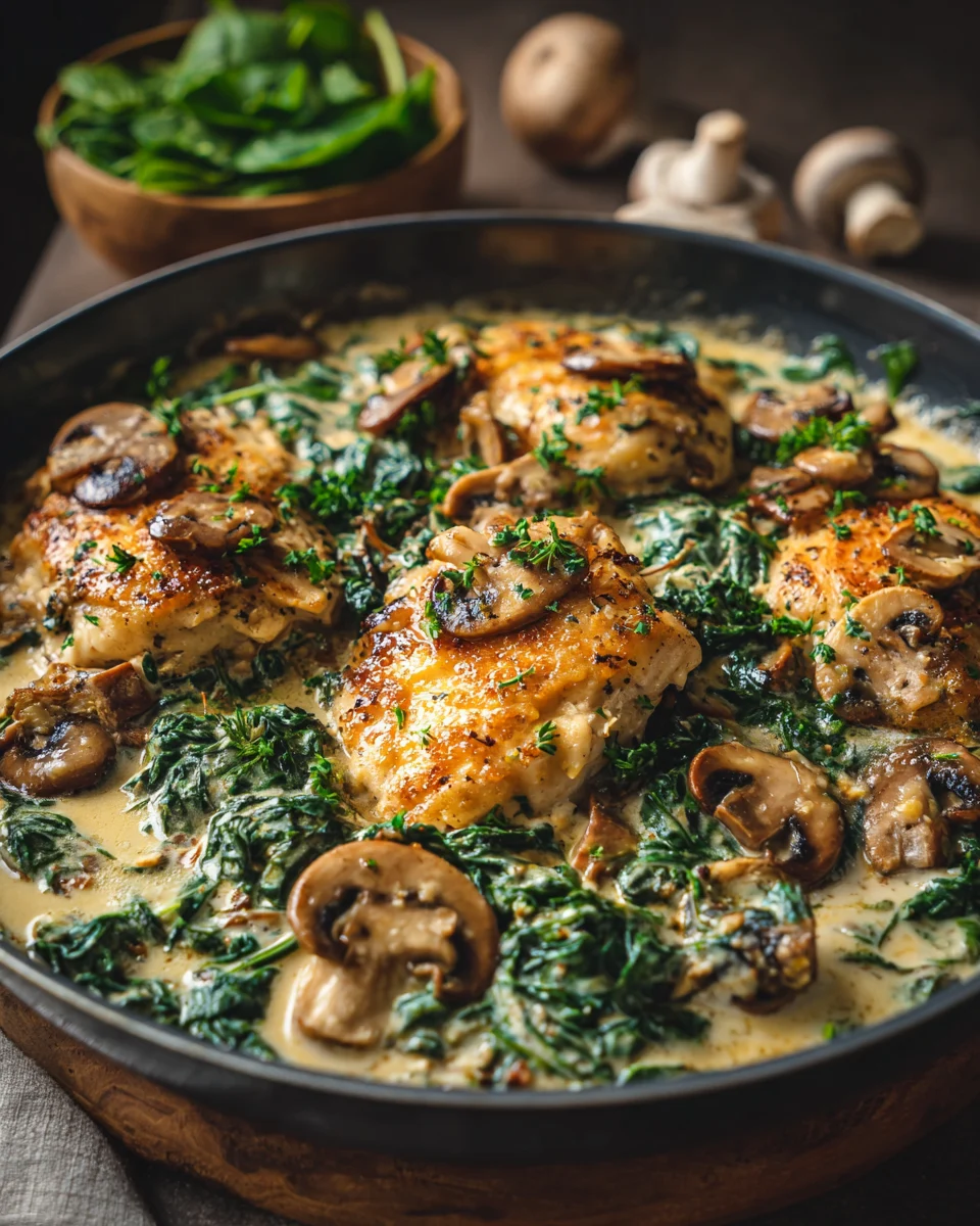 Creamy Spinach Mushroom Chicken Skillet