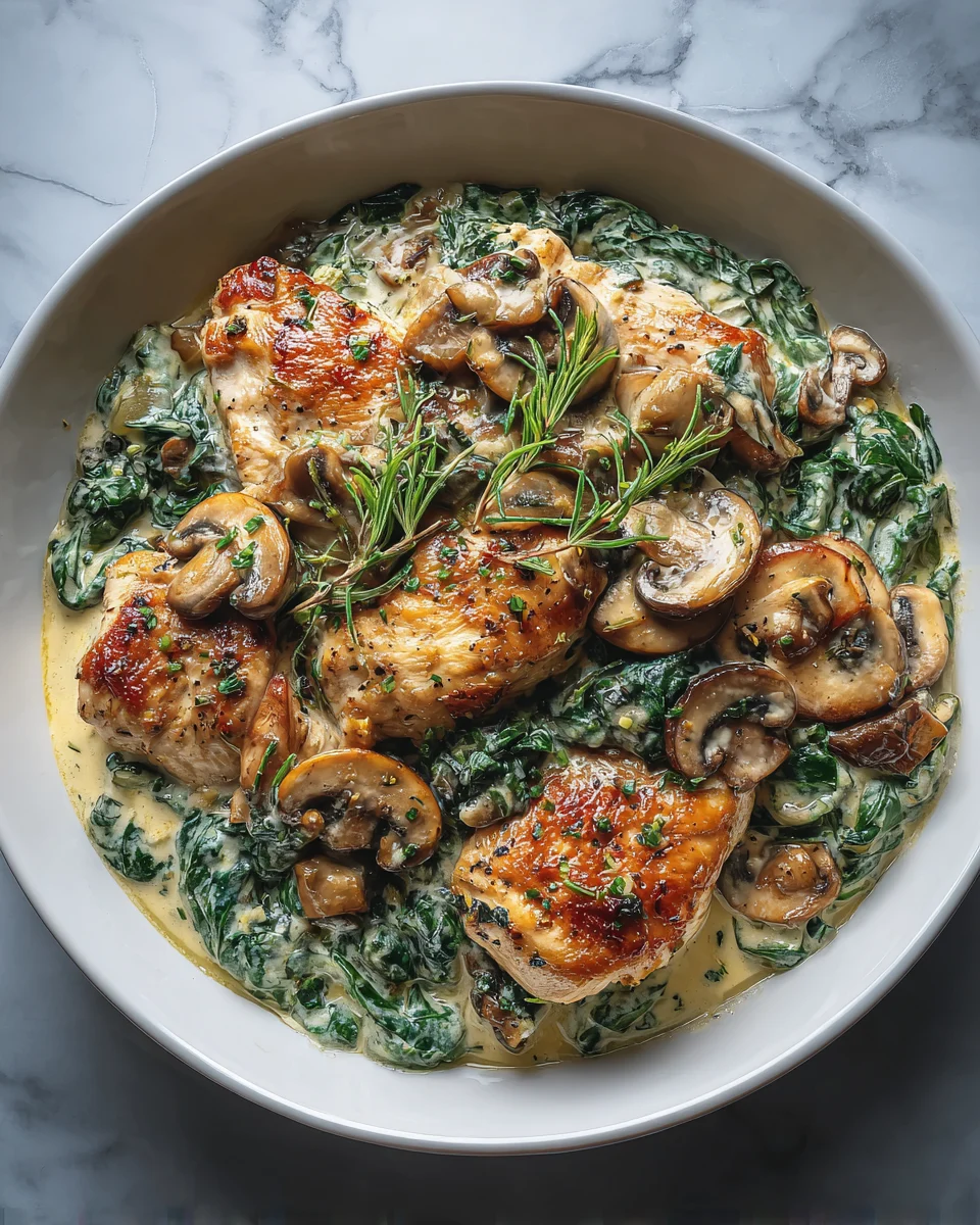 Creamy Spinach Mushroom Chicken Skillet
