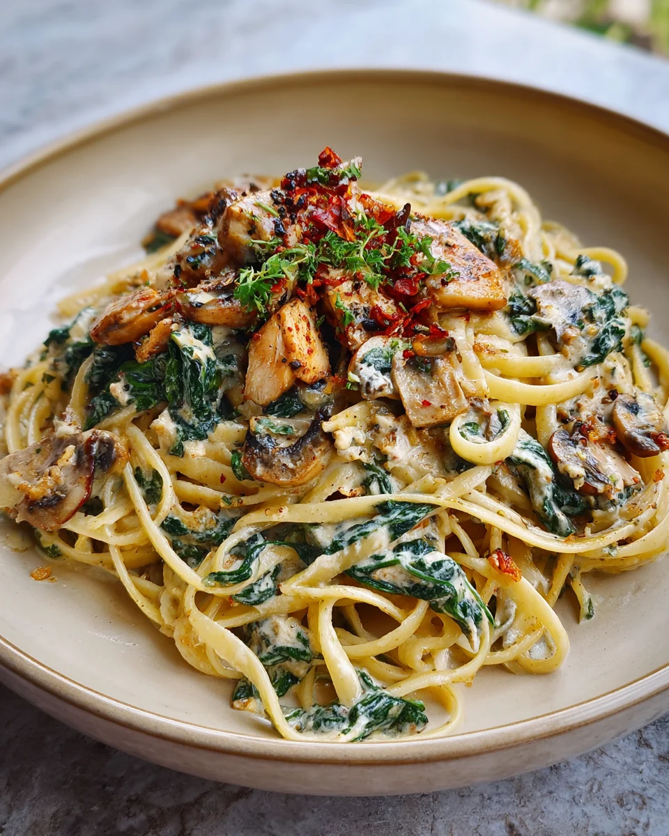 Creamy Spinach Mushroom Linguine