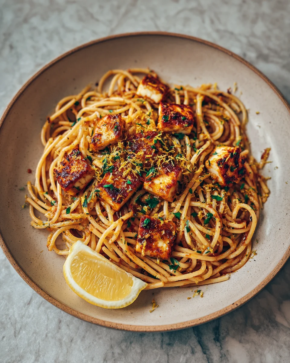Crispy Halloumi Pasta with Lemon Zest