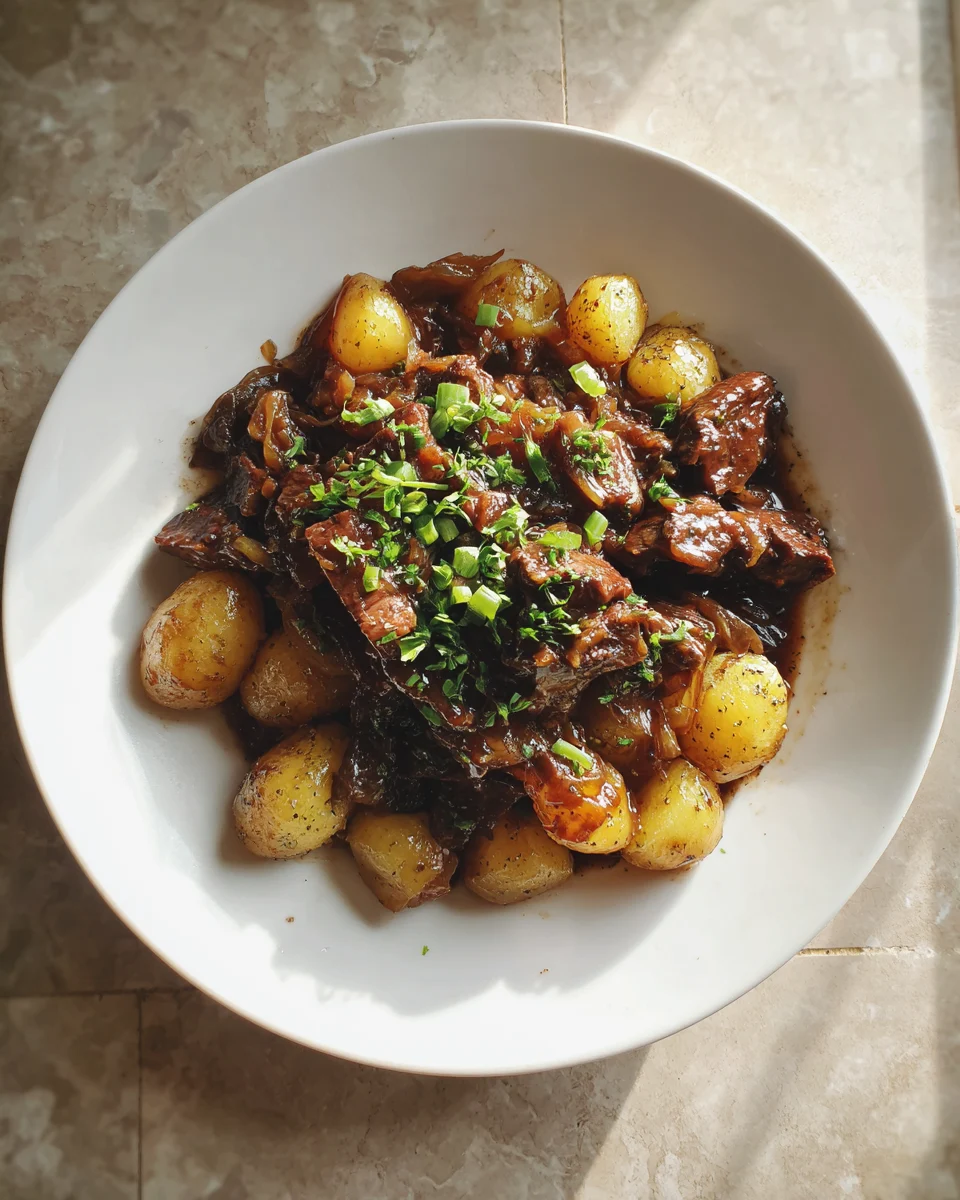 Crockpot French Onion Beef and Potatoes
