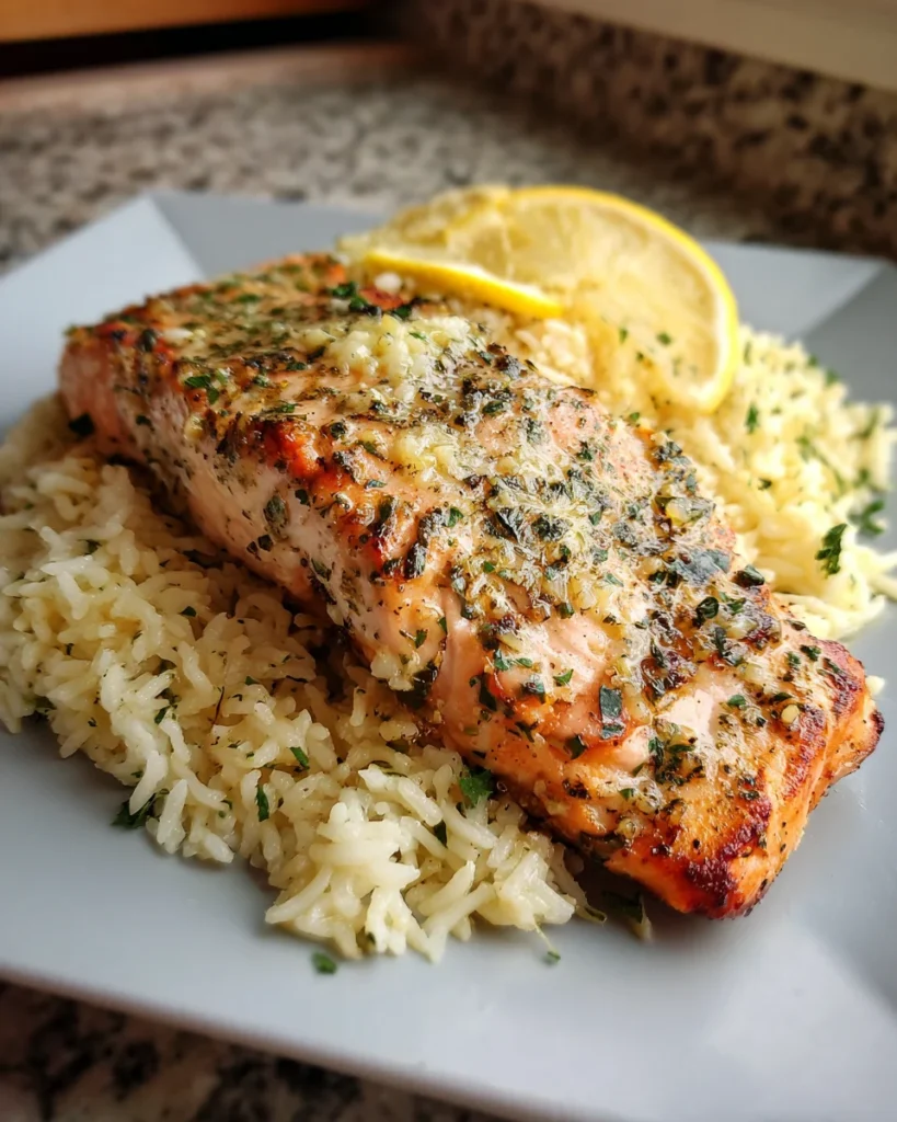 Garlic Herb Butter Salmon with Lemon Rice