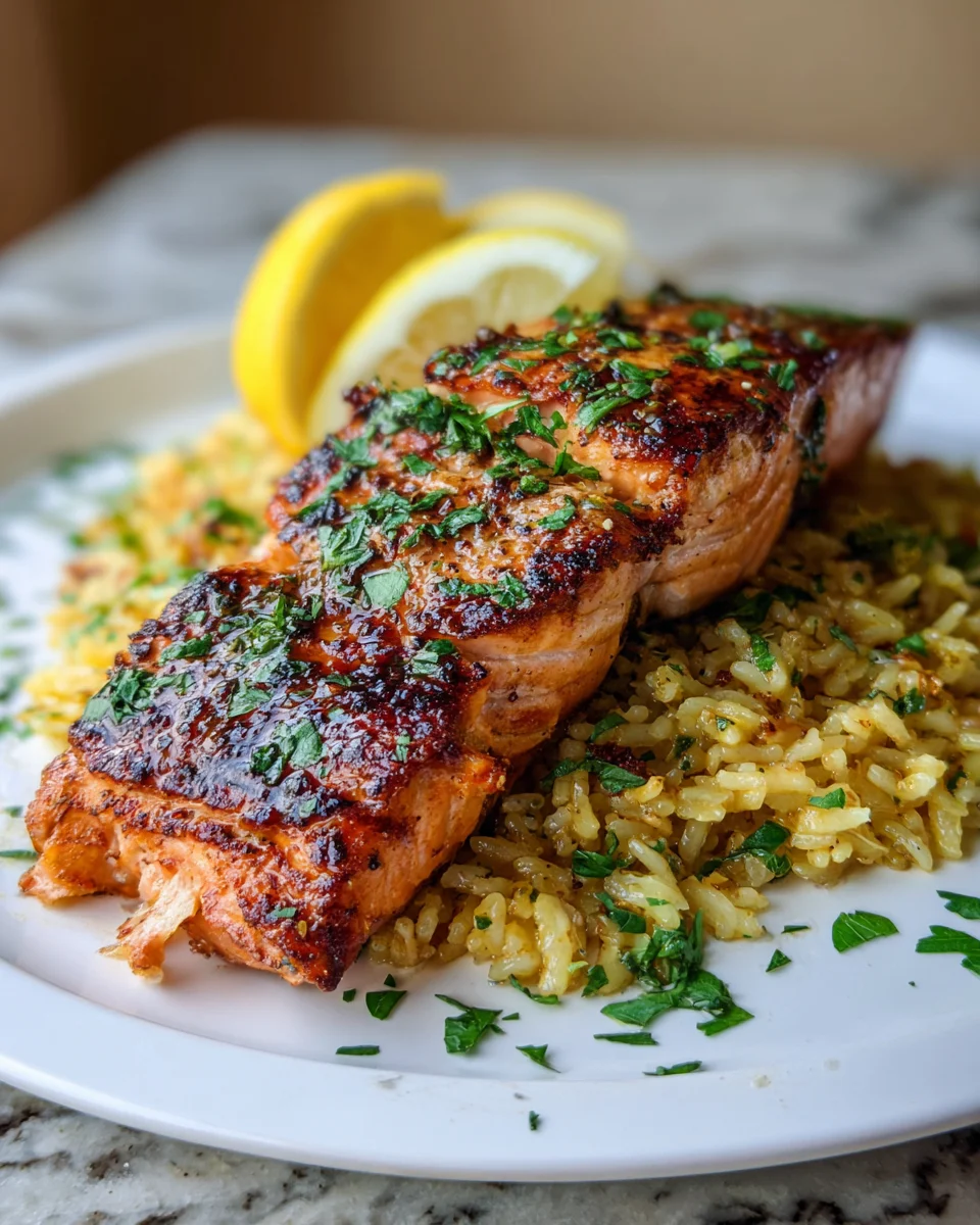 Garlic Herb Butter Salmon with Lemon Rice