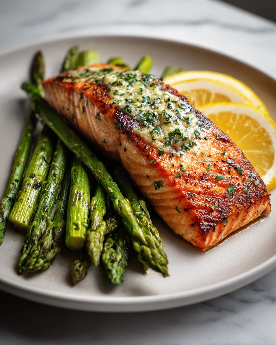 Lemon Herb Butter Salmon with Roasted Asparagus