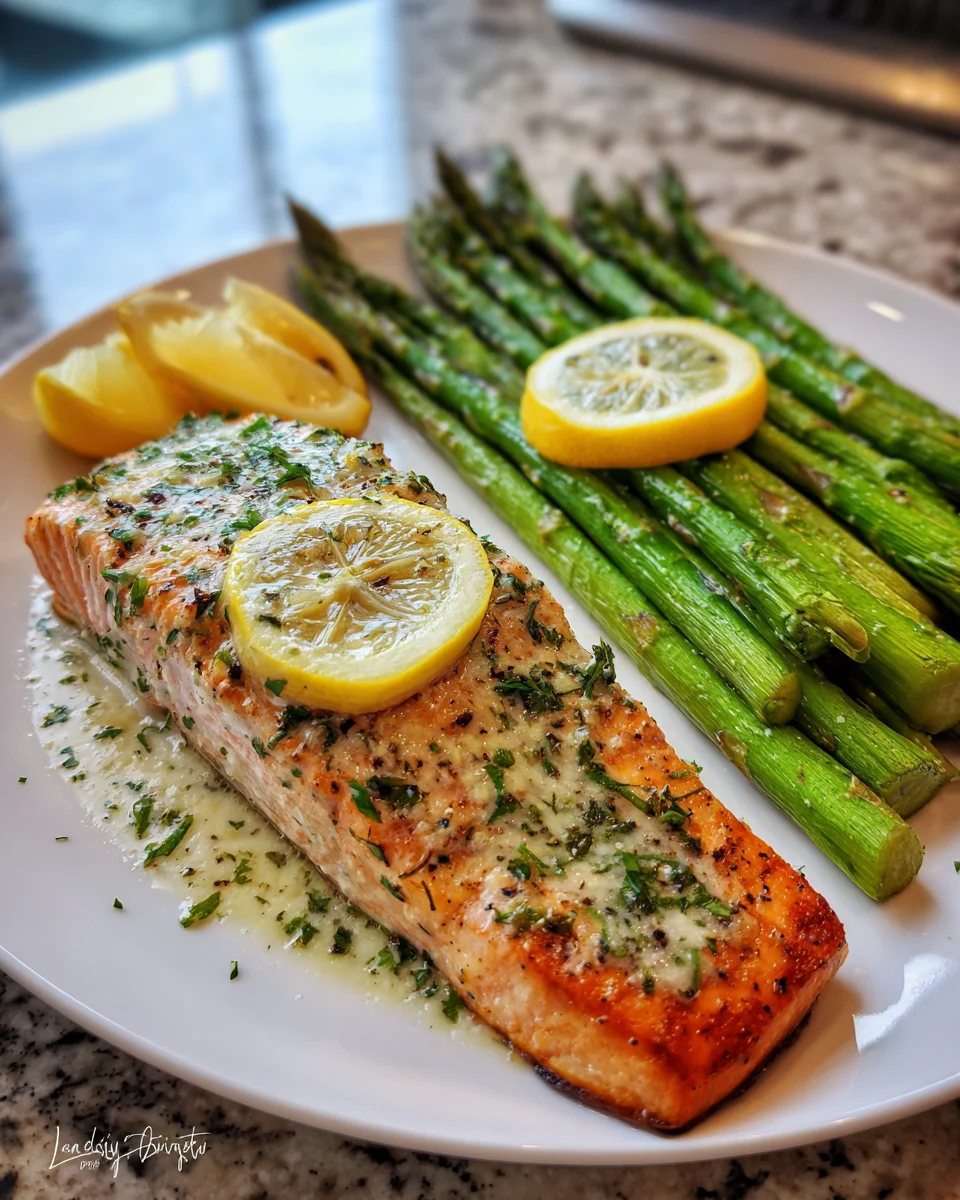 Lemon Herb Butter Salmon with Roasted Asparagus
