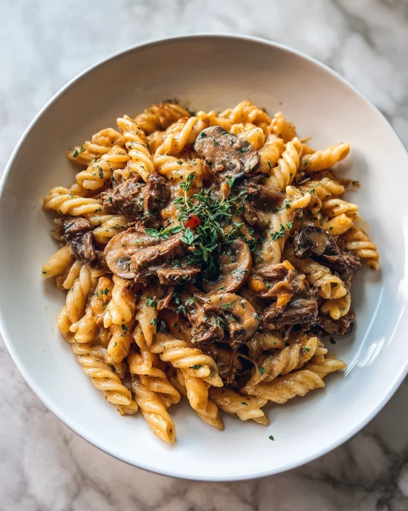 Slow Cooker Creamy Beef and Mushroom Pasta