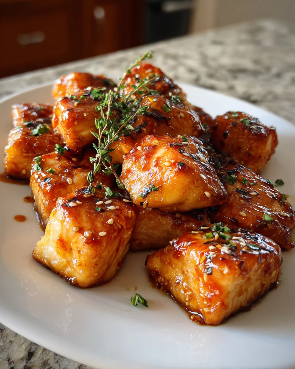 Honey Garlic Glazed Salmon Bites