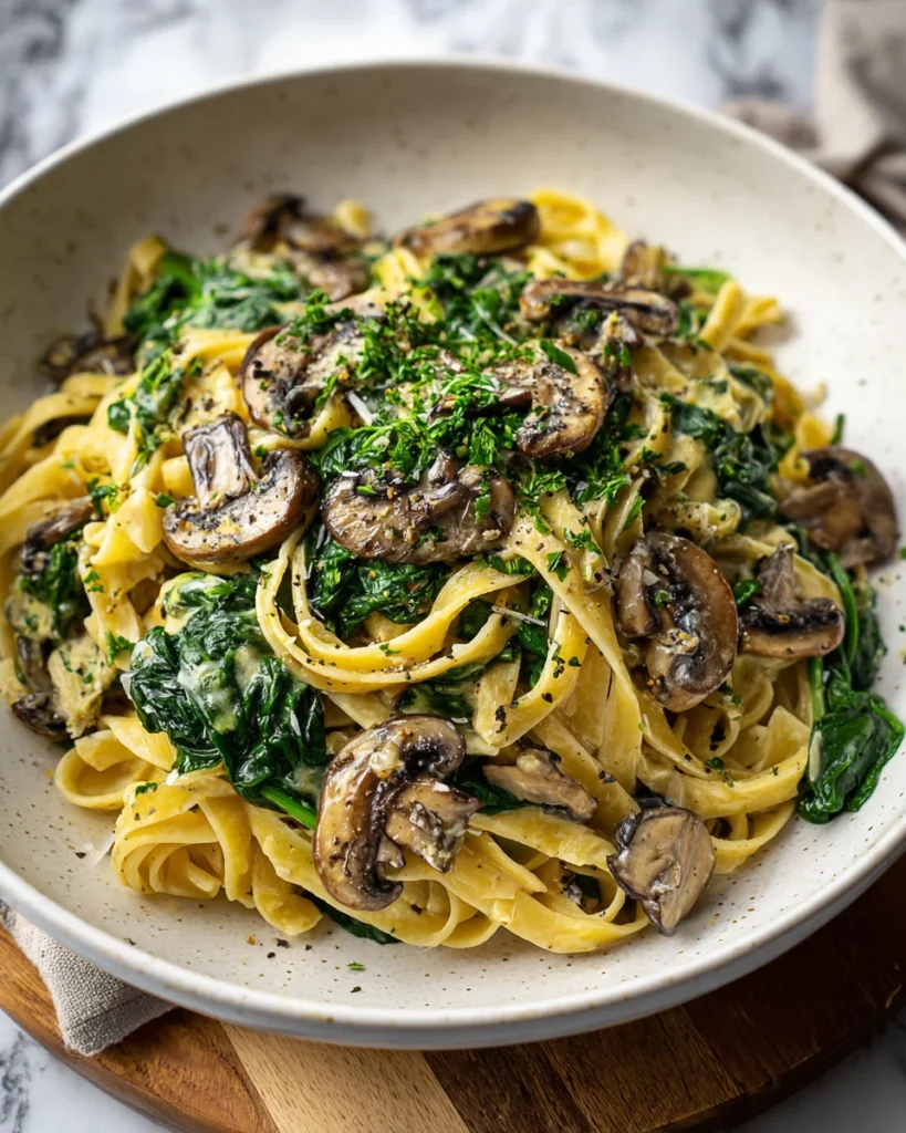 Spinach Mushroom Fettuccine
